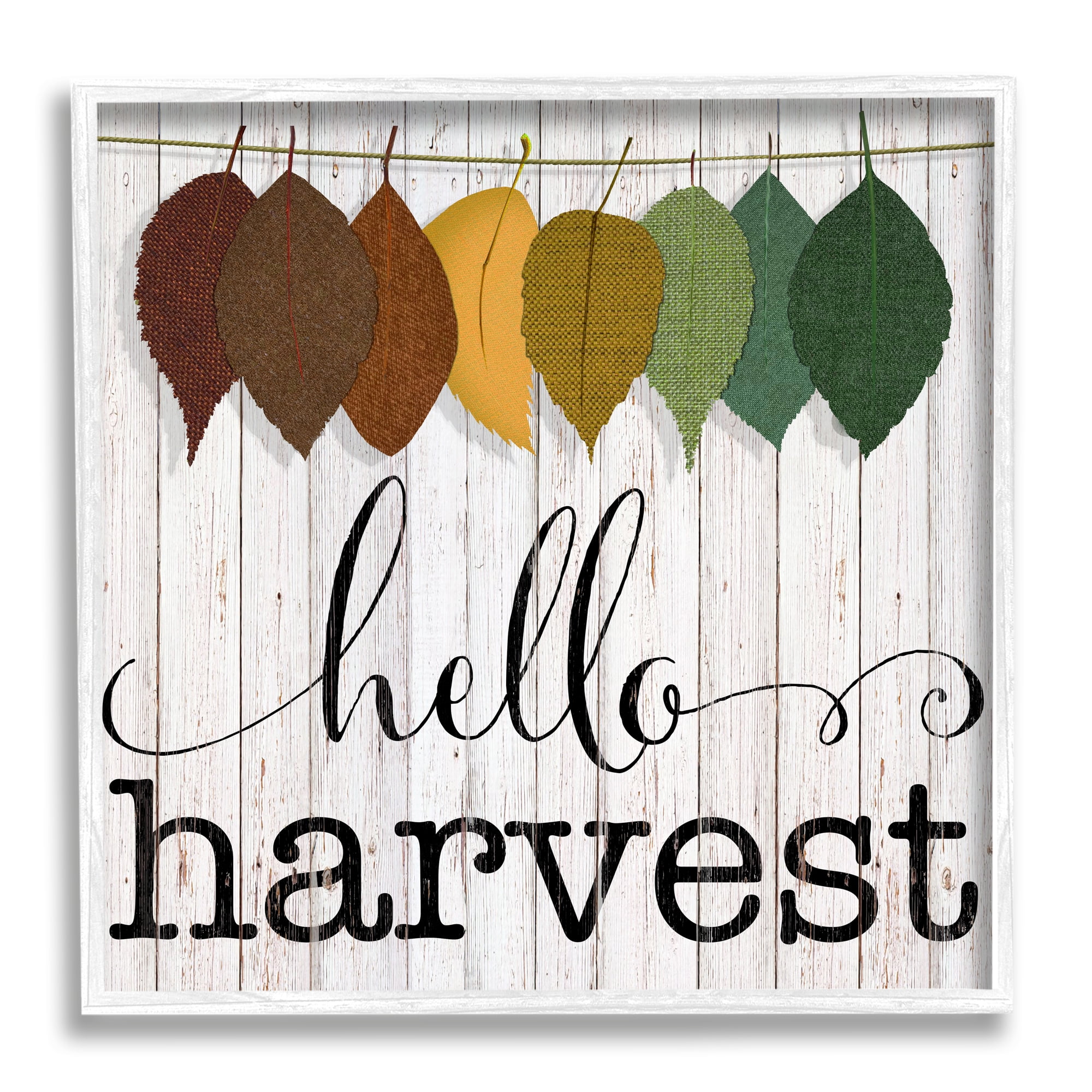 Stupell Indtries Hello Harvest Greeting Autumn Leaves Foliage Illtration,24 x 24,Design by CAD Designs