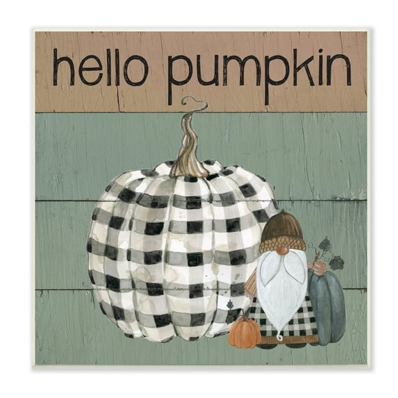 Stupell Indtries Hello Pumpkin Rtic Greeting Patchwork Plaid Gnome,12 x 12,Design by Livi Finn