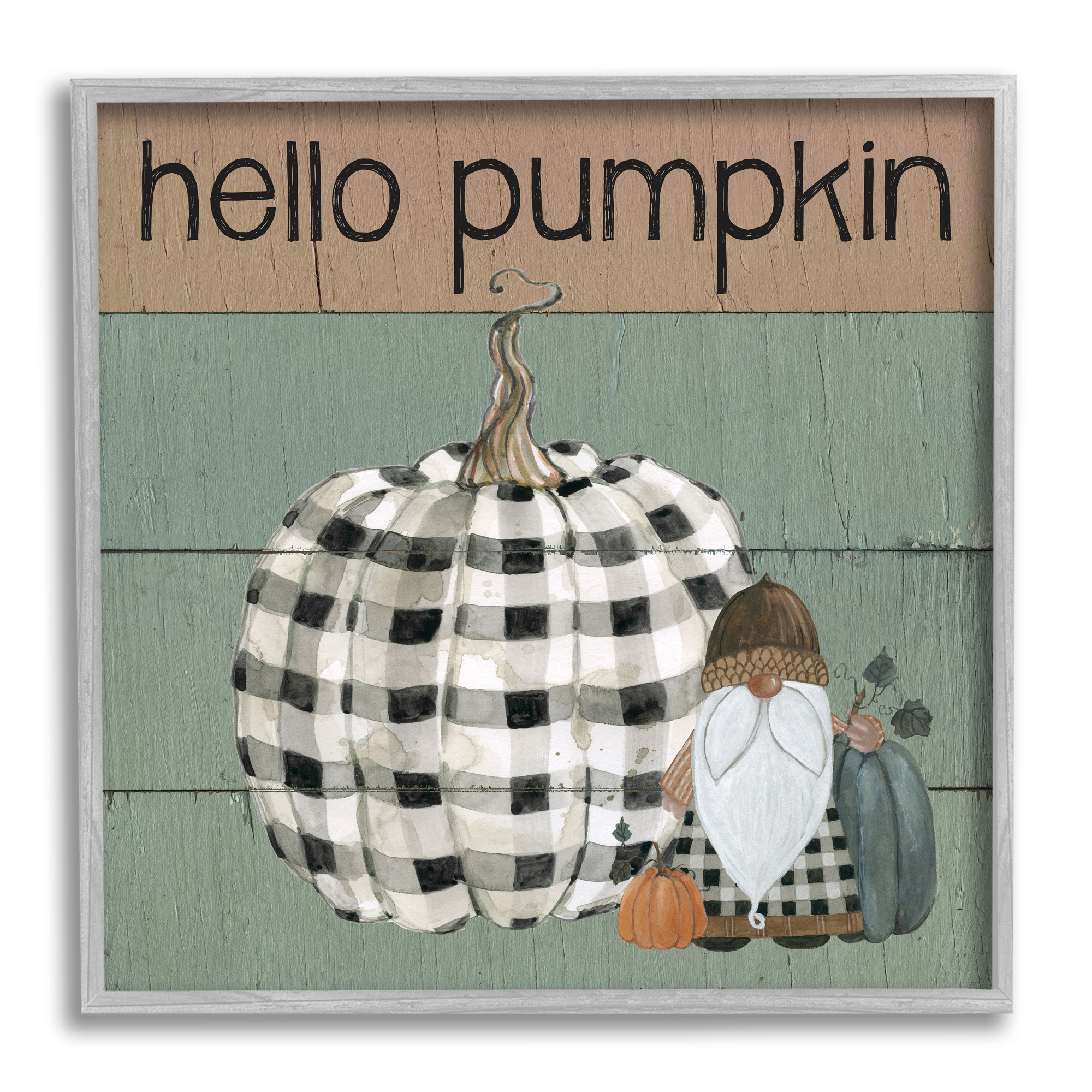 Stupell Indtries Hello Pumpkin Rtic Greeting Patchwork Plaid Gnome,17 x 17,Design by Livi Finn