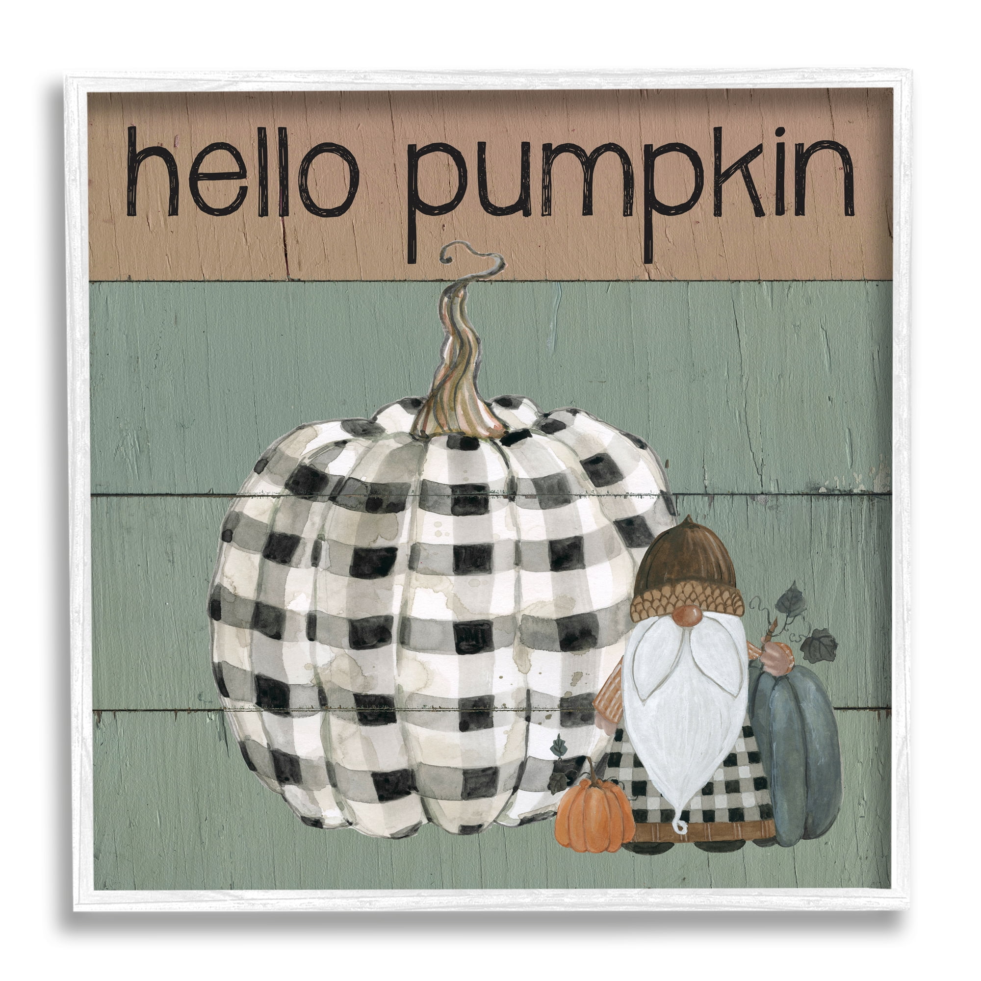 Stupell Indtries Hello Pumpkin Rtic Greeting Patchwork Plaid Gnome,17 x 17,Design by Livi Finn