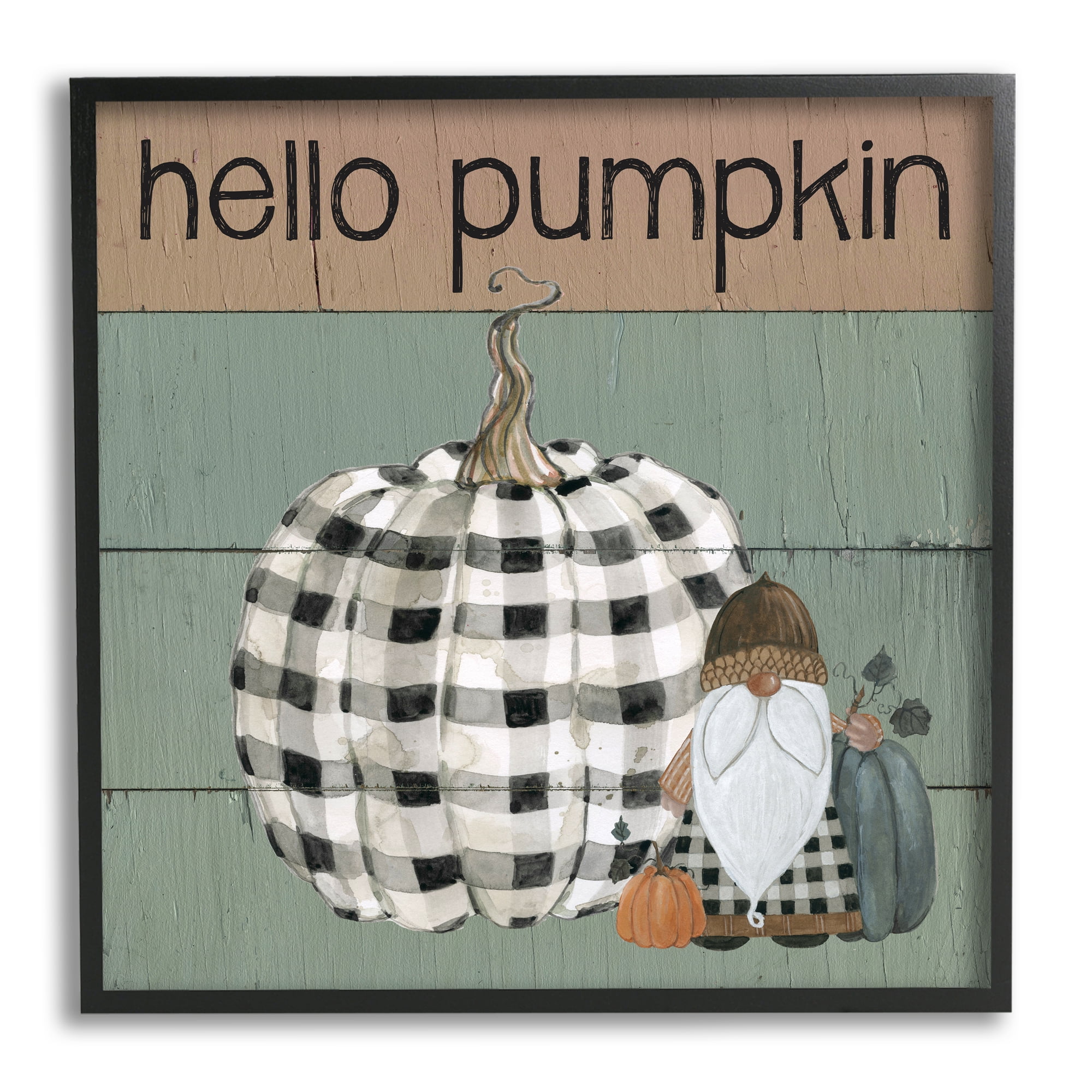 Stupell Indtries Hello Pumpkin Rtic Greeting Patchwork Plaid Gnome,17 x 30,Design by Livi Finn