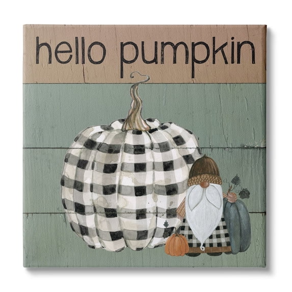 Stupell Indtries Hello Pumpkin Rtic Greeting Patchwork Plaid Gnome,24 x 24,Design by Livi Finn