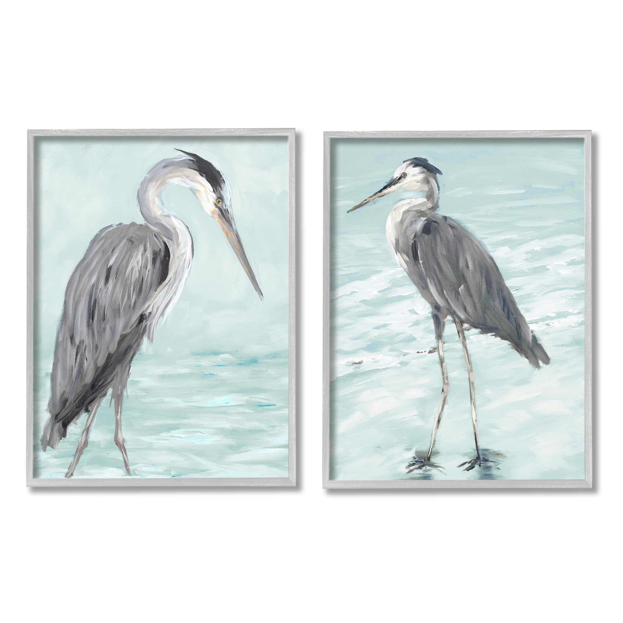 Stupell Indtries Heron Birds Standing Shallow Beach Water Coastal Waves,11 x 14,Design by Julie DeRice