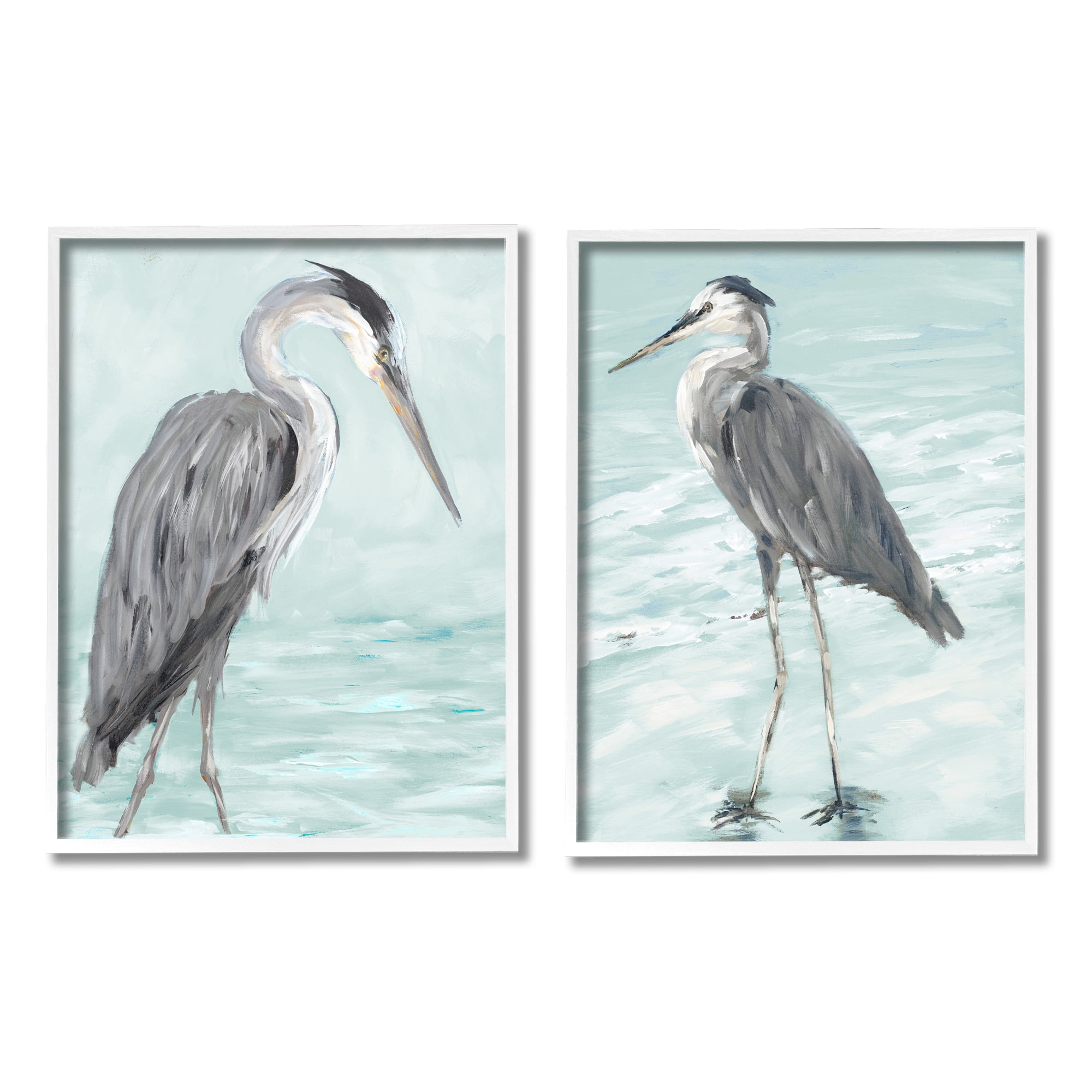 Stupell Indtries Heron Birds Standing Shallow Beach Water Coastal Waves,16 x 20,Design by Julie DeRice