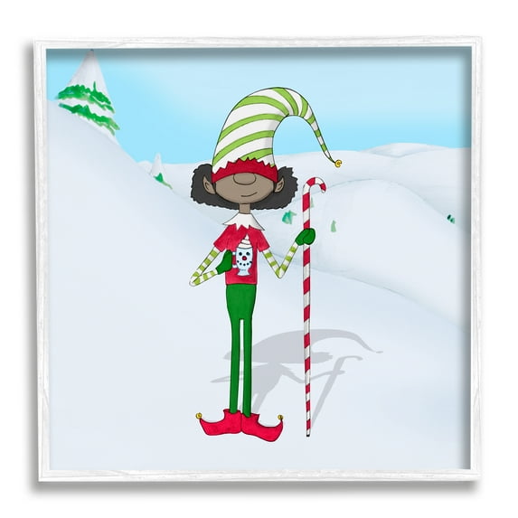 Stupell Indtries Holiday Elf with Hot Cocoa Snowy Winter Scene,12 x 12,Design by Hugo Edwins
