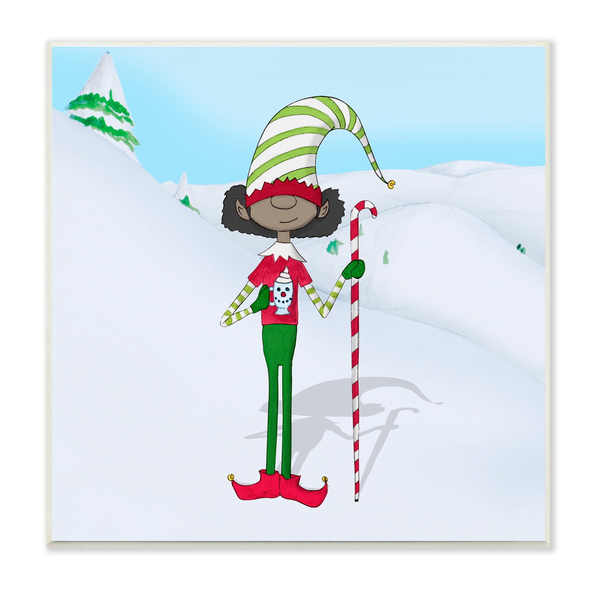 Stupell Indtries Holiday Elf with Hot Cocoa Snowy Winter Scene,12 x 12,Design by Hugo Edwins