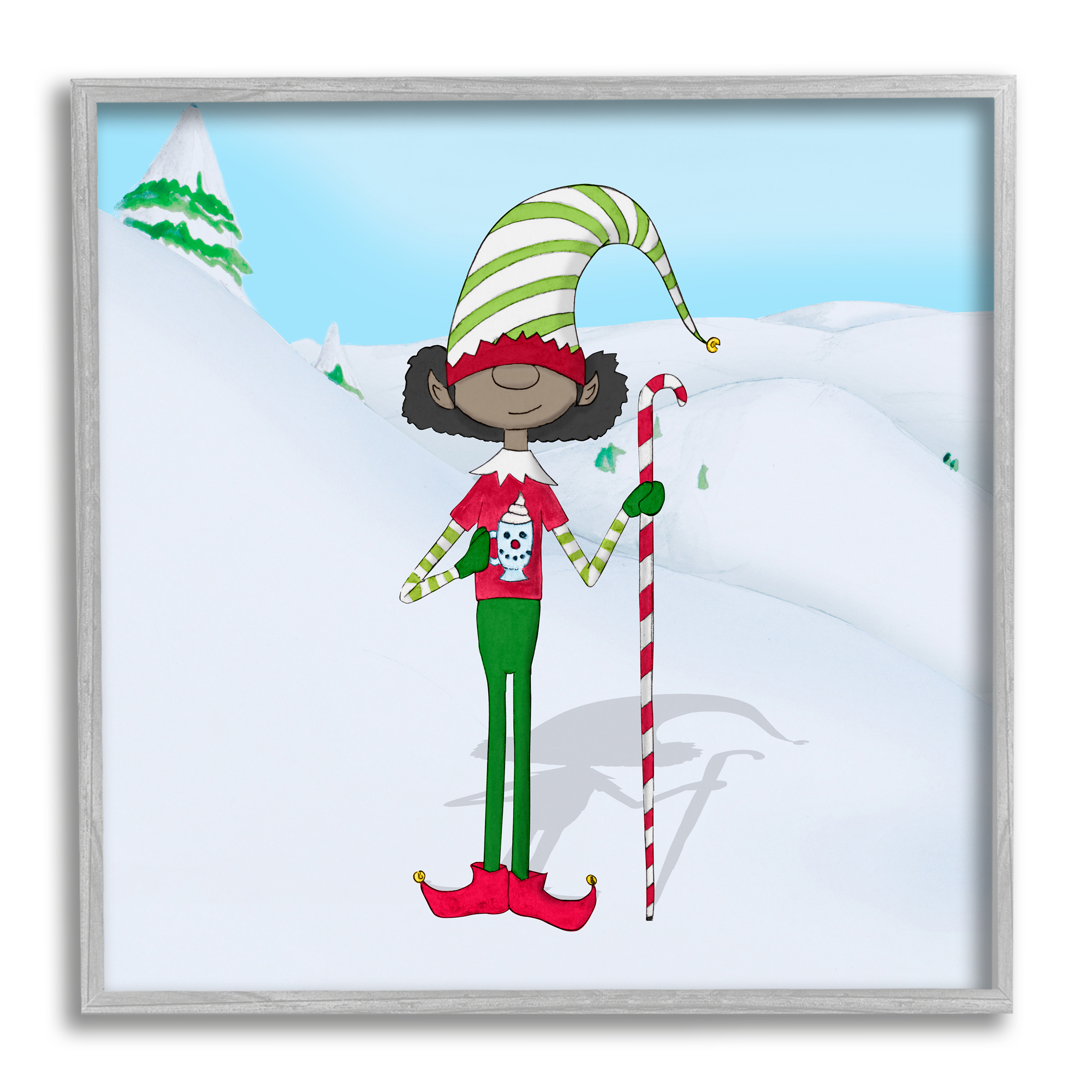 Stupell Indtries Holiday Elf with Hot Cocoa Snowy Winter Scene,12 x 12,Design by Hugo Edwins