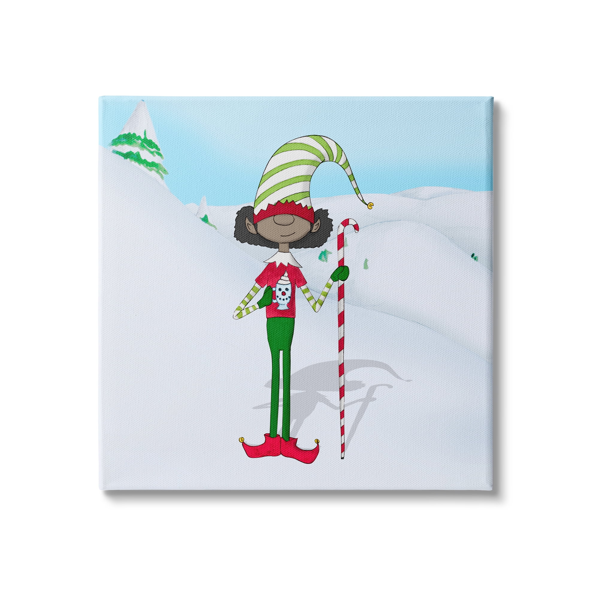 Stupell Indtries Holiday Elf with Hot Cocoa Snowy Winter Scene,17 x 17,Design by Hugo Edwins