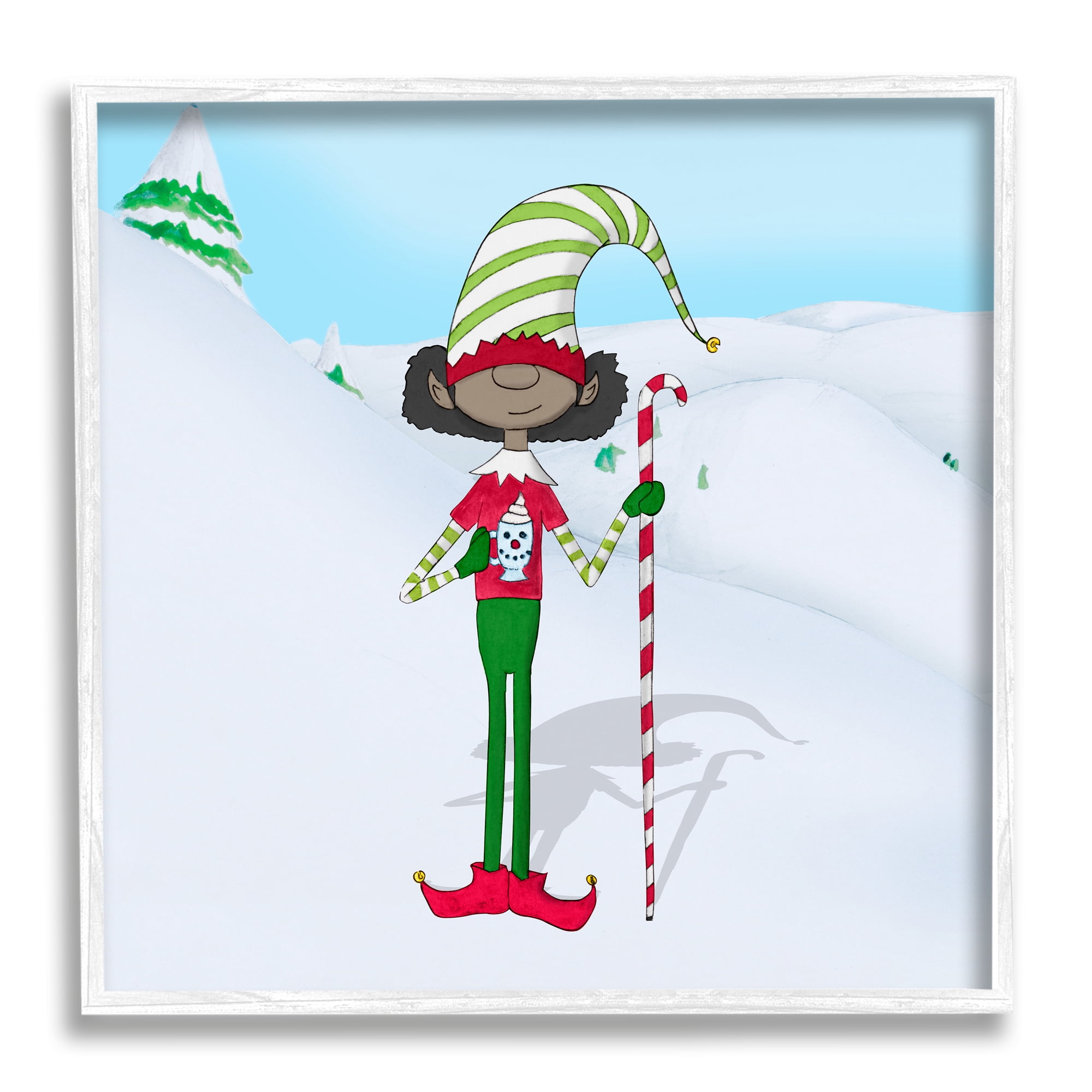 Stupell Indtries Holiday Elf with Hot Cocoa Snowy Winter Scene,24 x 24,Design by Hugo Edwins