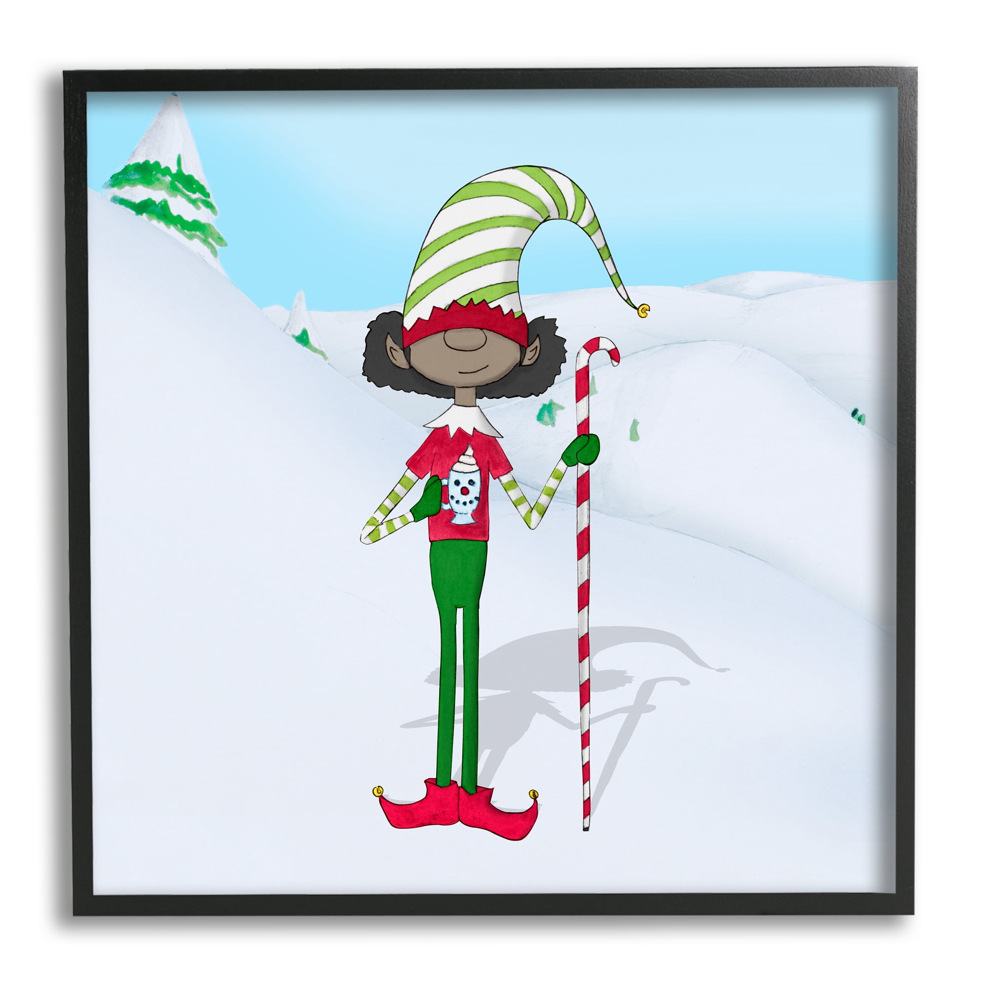 Stupell Indtries Holiday Elf with Hot Cocoa Snowy Winter Scene,24 x 24,Design by Hugo Edwins