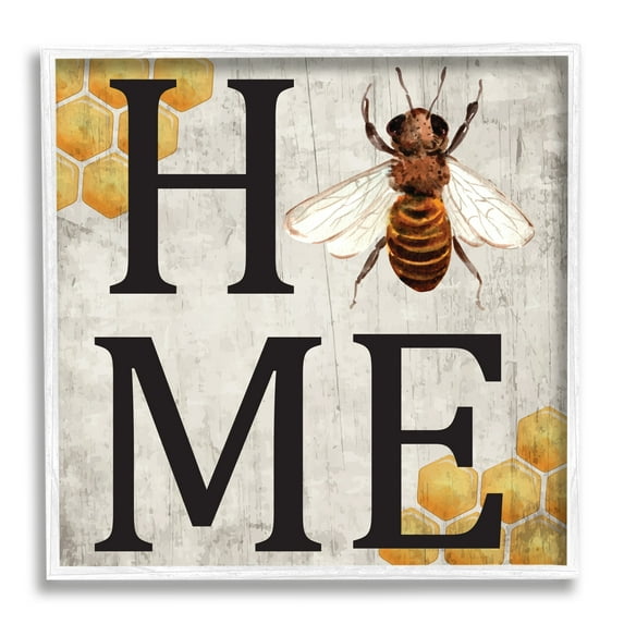 Stupell Indtries Home Sign Bee Typography Yellow Farm Honey Comb,24 x 24,Design by ND Art