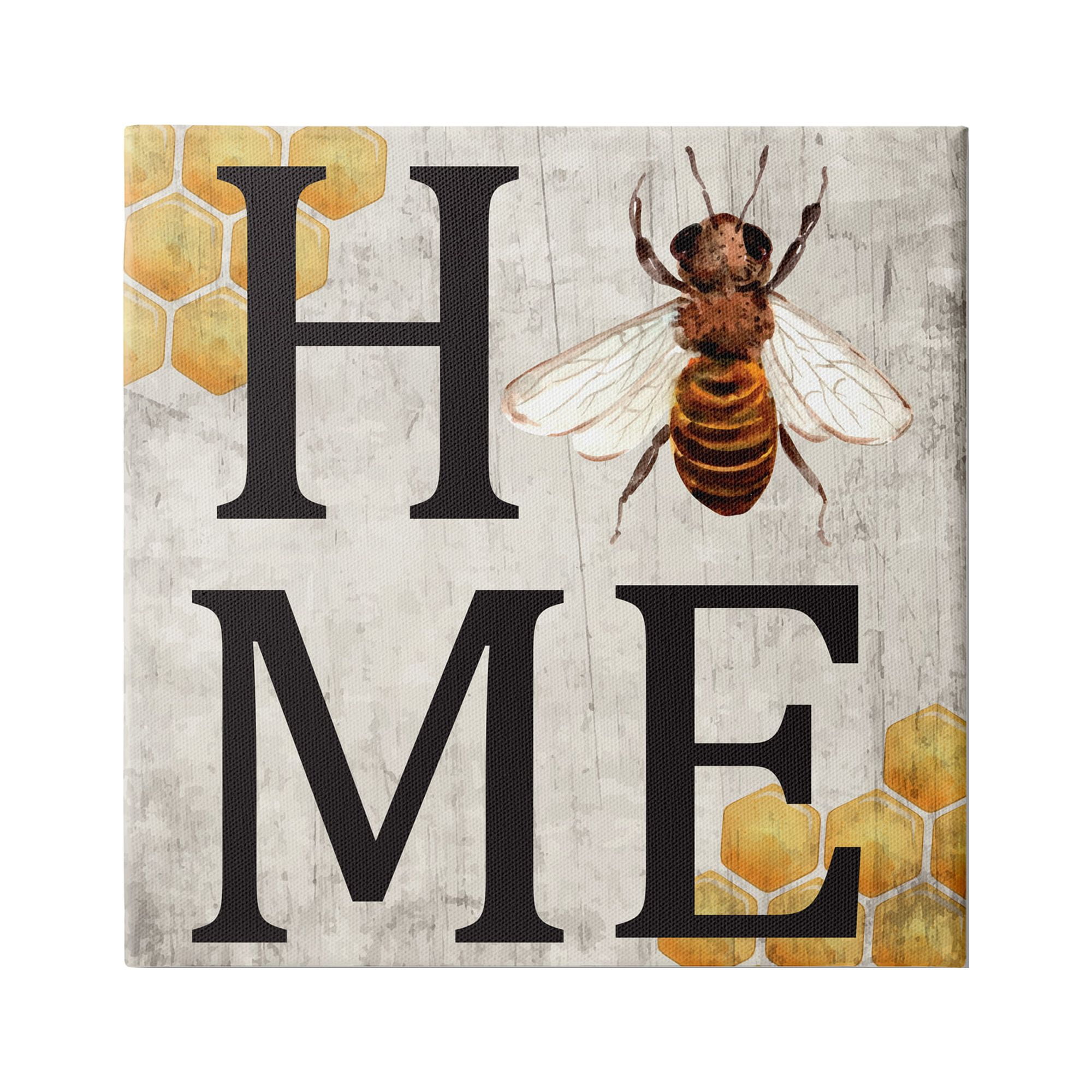 Stupell Indtries Home Sign Bee Typography Yellow Farm Honey Comb,24 x 24,Design by ND Art