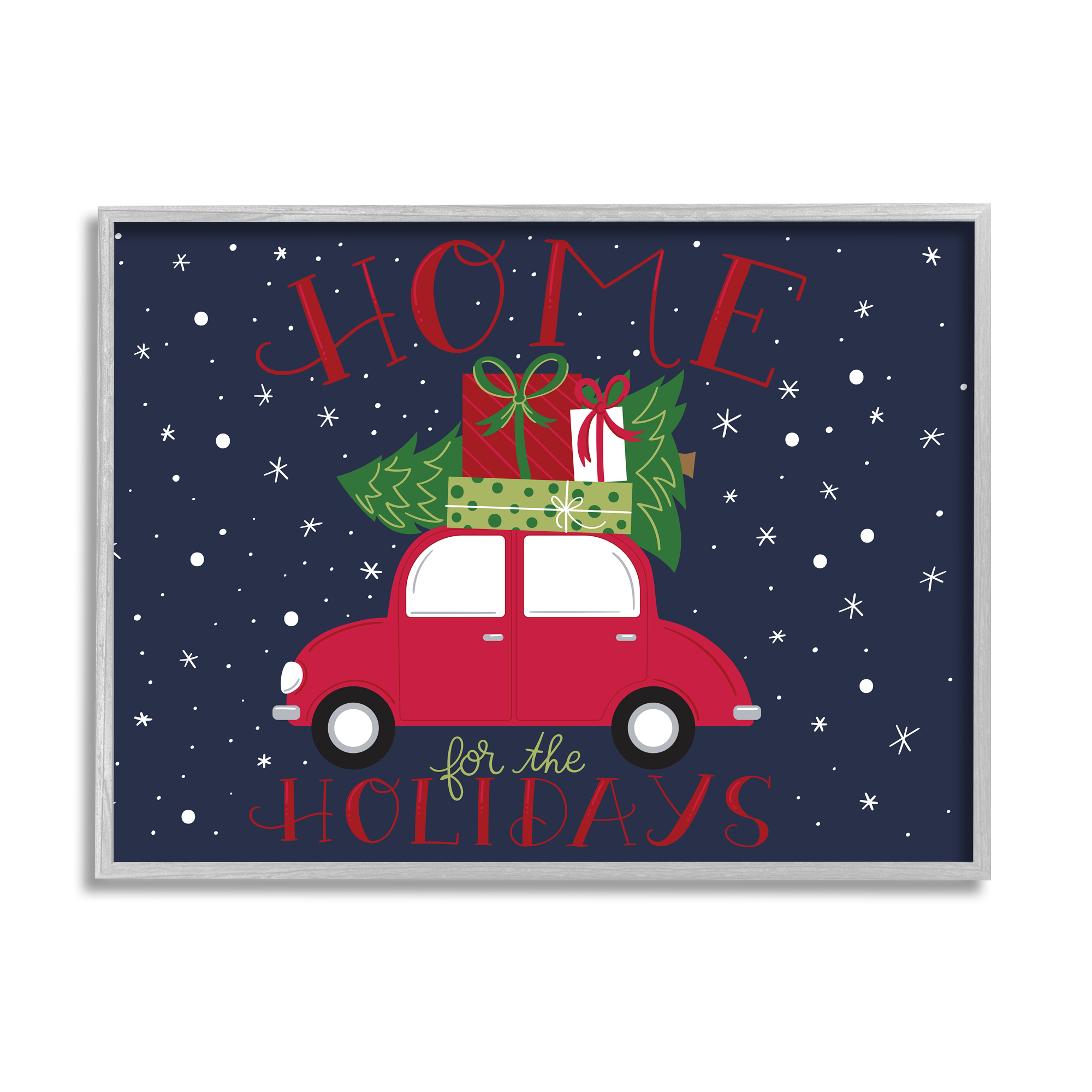 Stupell Indtries Home for Holidays Sentiment Red Car Presents Snow,14 x 11,Design by Amanda McGee