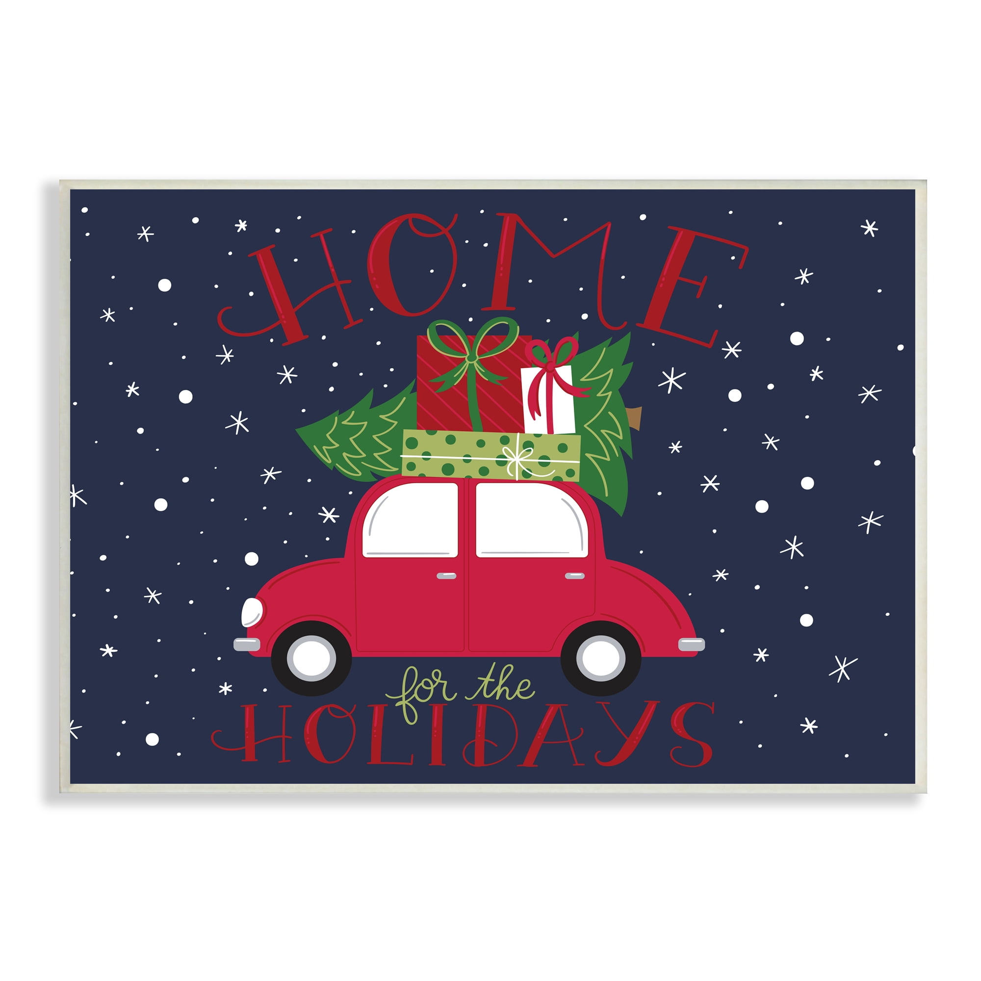 Stupell Indtries Home for Holidays Sentiment Red Car Presents Snow,19 x 13,Design by Amanda McGee