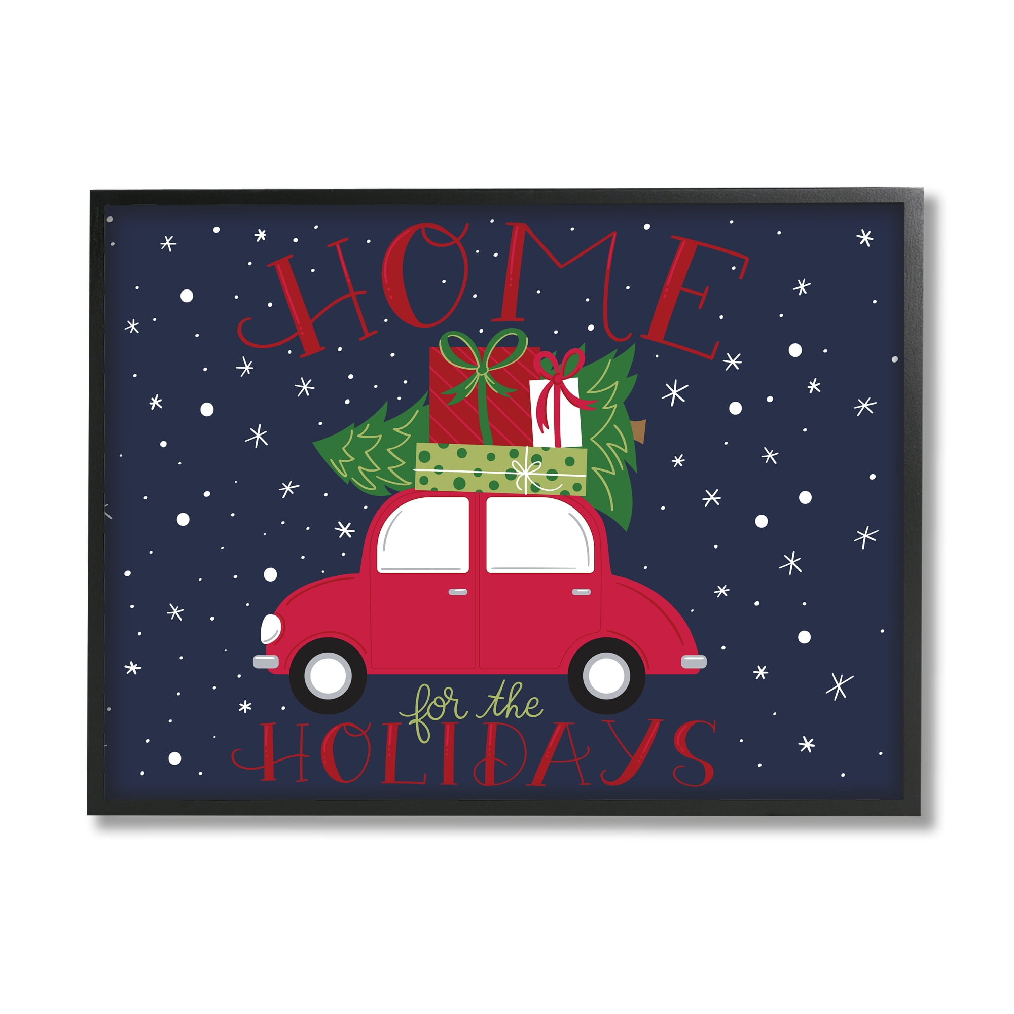 Stupell Indtries Home for Holidays Sentiment Red Car Presents Snow,20 x 16,Design by Amanda McGee