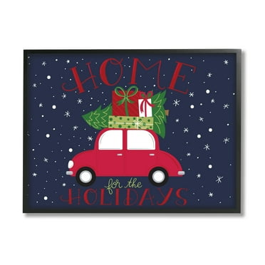 Stupell Indtries Home for Holidays Sentiment Red Car Presents Snow,20 x 16,Design by Amanda McGee