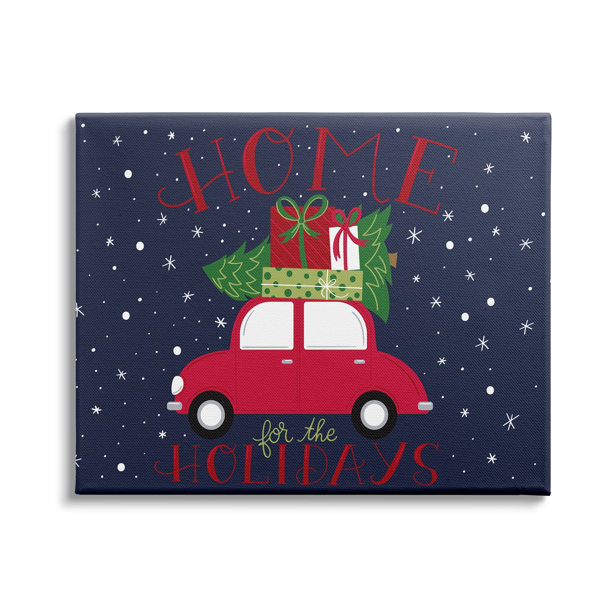 Stupell Indtries Home for Holidays Sentiment Red Car Presents Snow,48 x 36,Design by Amanda McGee