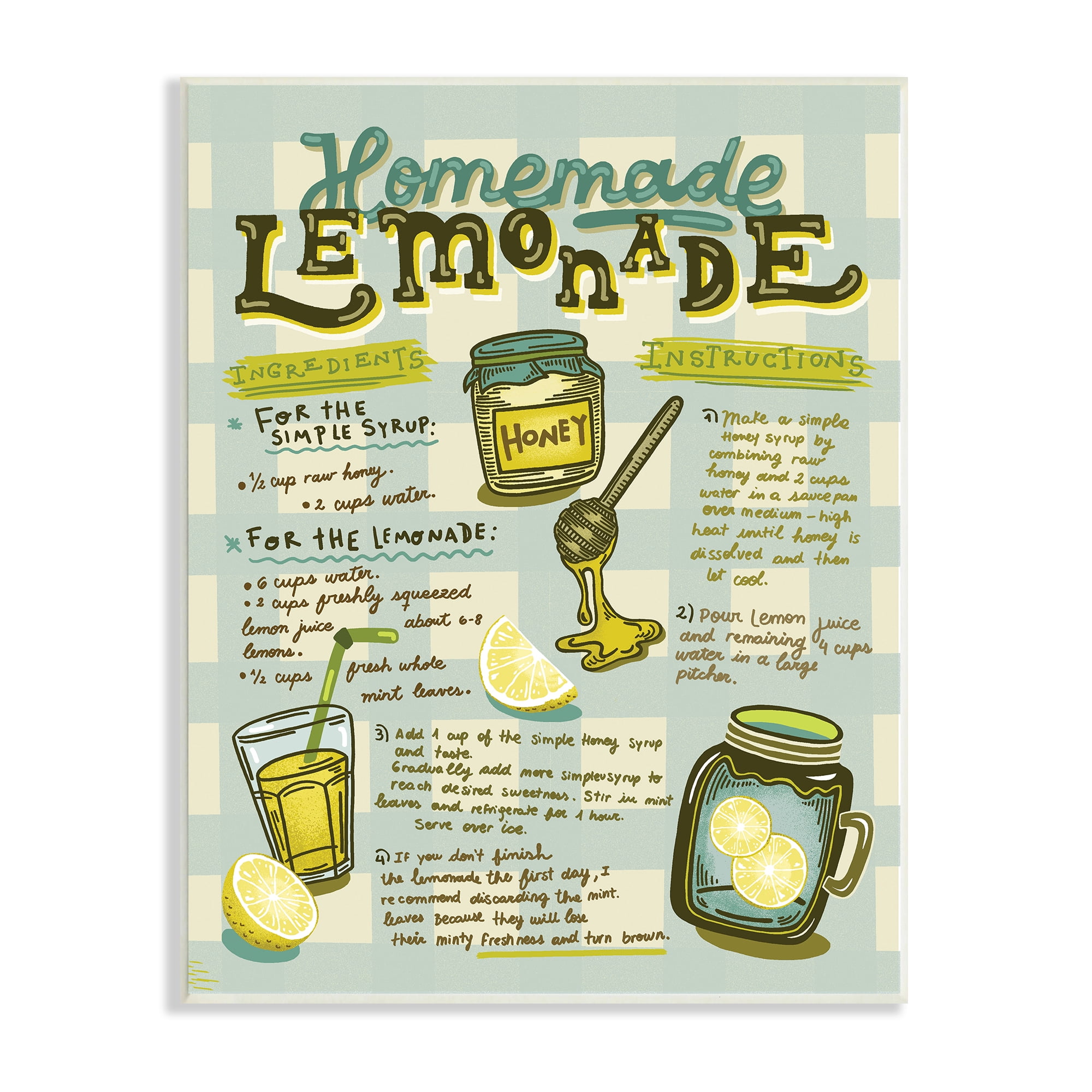 Stupell Indtries Homemade Lemonade Blue Picnic Plaid Vintage Drink Recipe,10 x 15,Design by Andrea Jasid Grassi