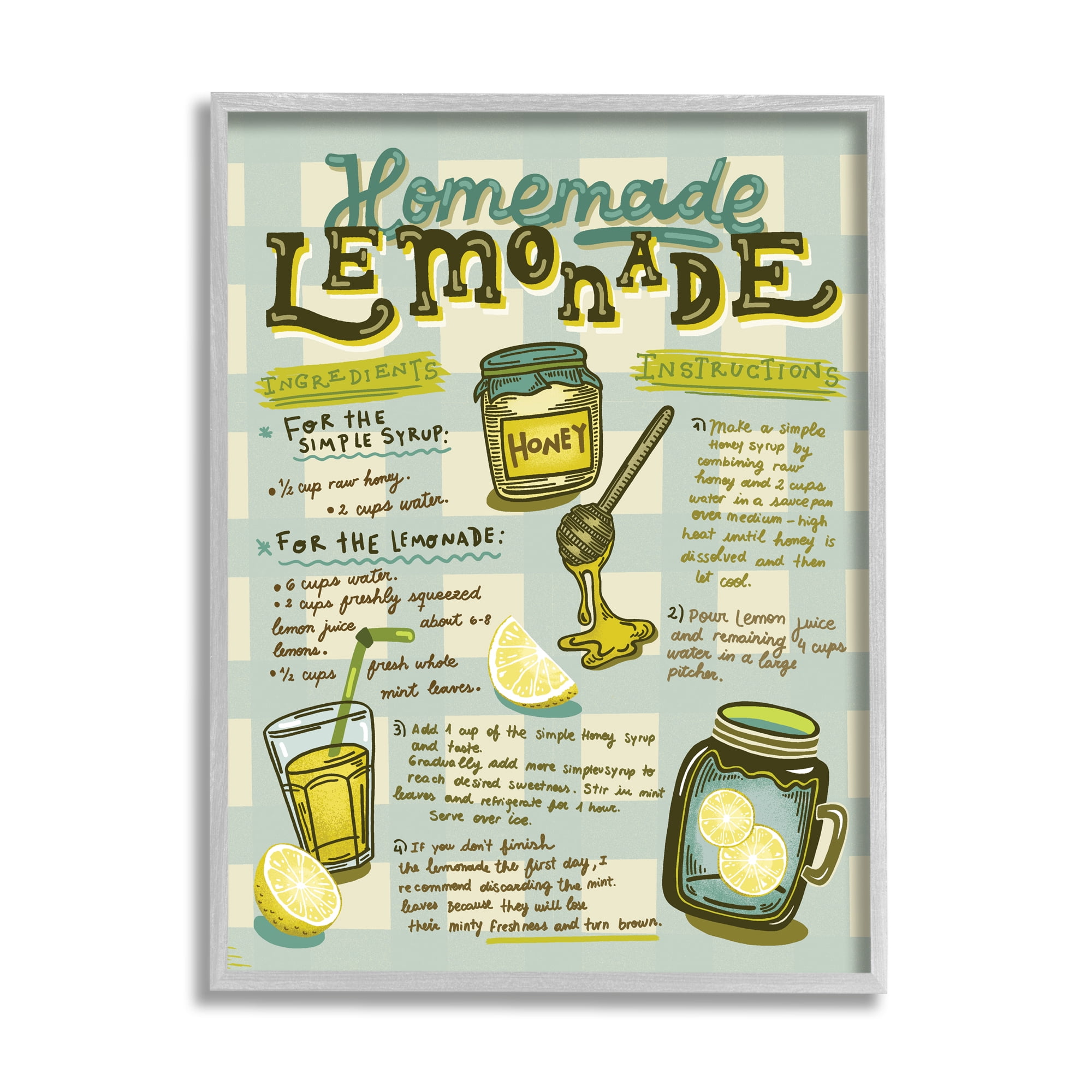 Stupell Indtries Homemade Lemonade Blue Picnic Plaid Vintage Drink Recipe,11 x 14,Design by Andrea Jasid Grassi