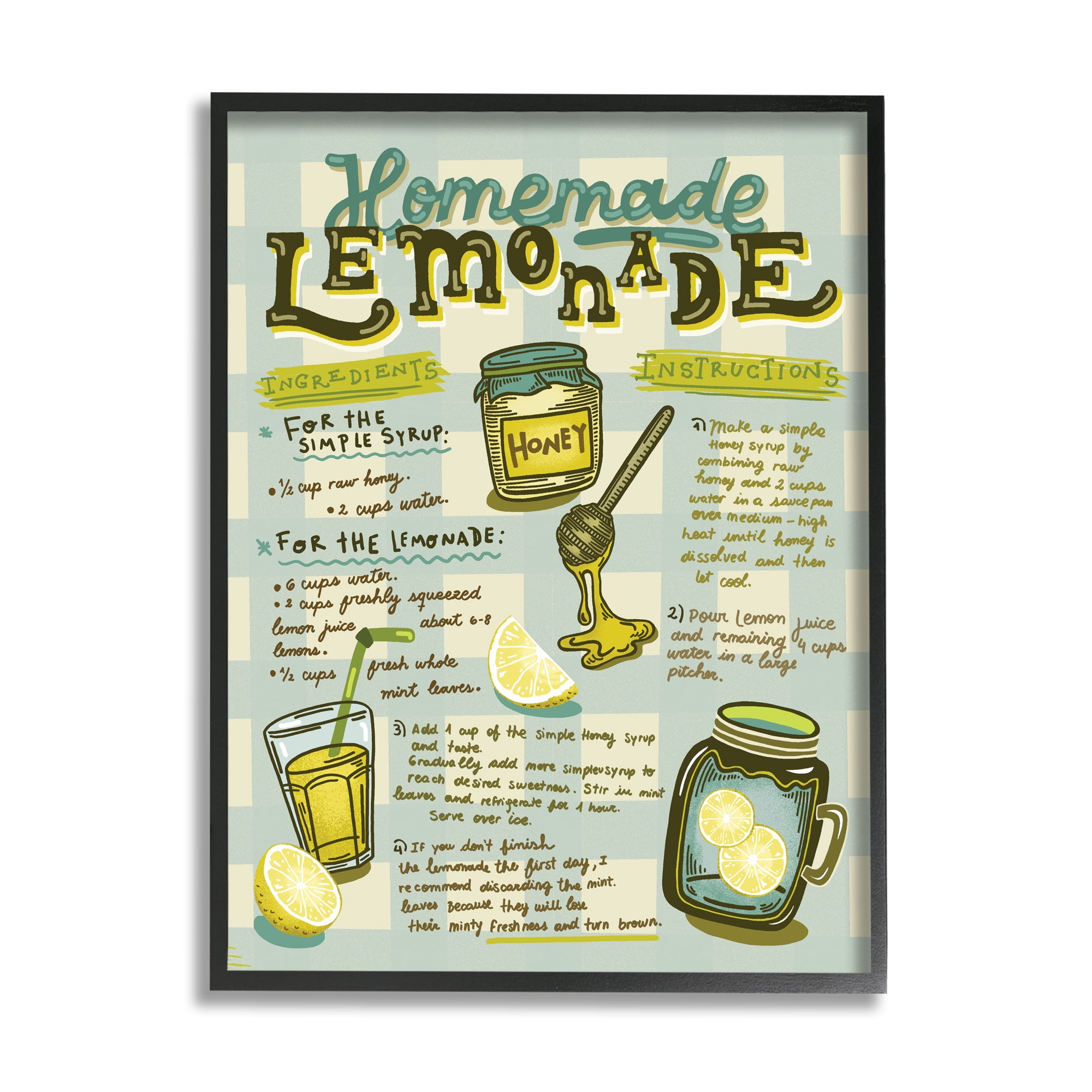 Stupell Indtries Homemade Lemonade Blue Picnic Plaid Vintage Drink Recipe,11 x 14,Design by Andrea Jasid Grassi