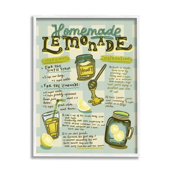 Stupell Indtries Homemade Lemonade Blue Picnic Plaid Vintage Drink Recipe,16 x 20,Design by Andrea Jasid Grassi