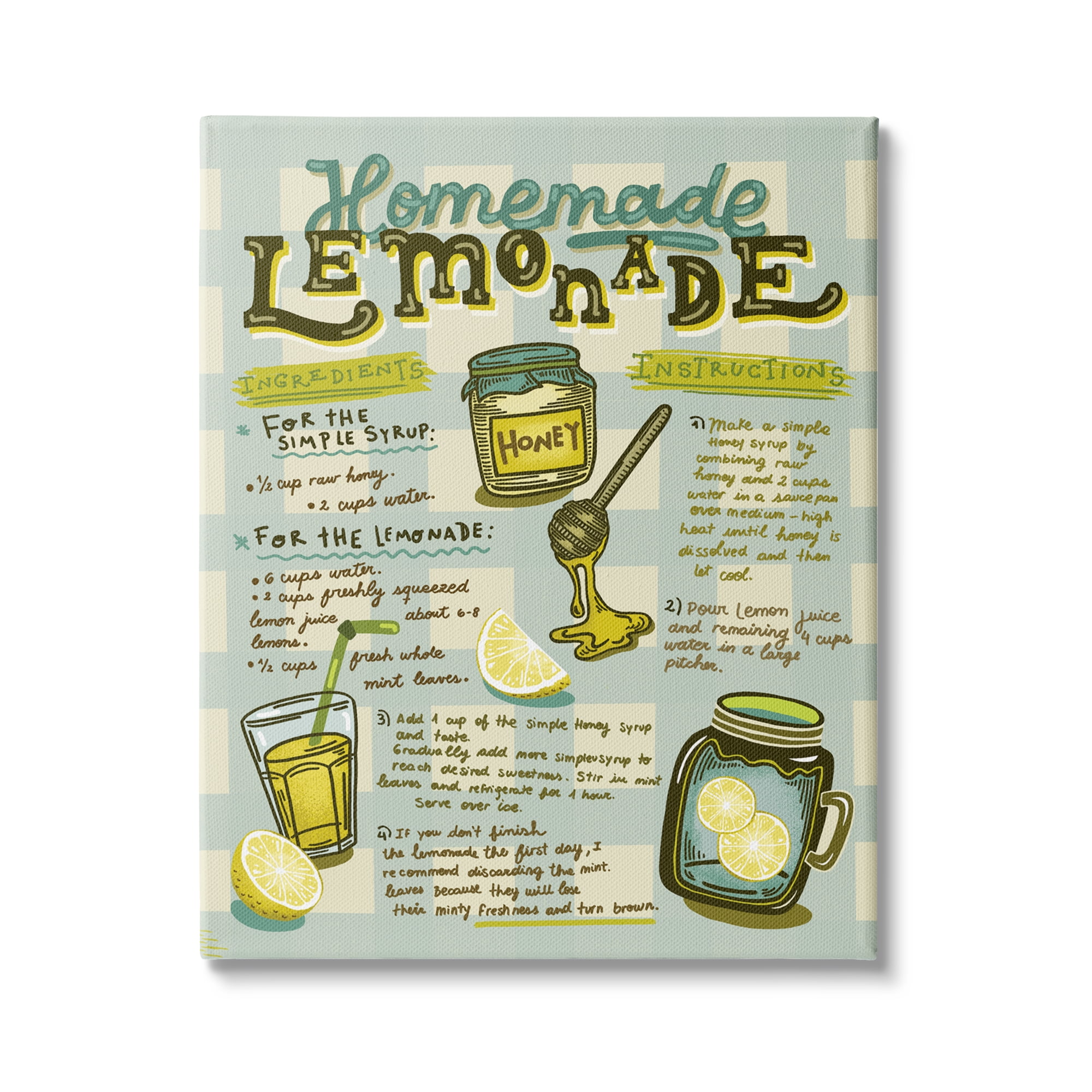 Stupell Indtries Homemade Lemonade Blue Picnic Plaid Vintage Drink Recipe,24 x 30,Design by Andrea Jasid Grassi