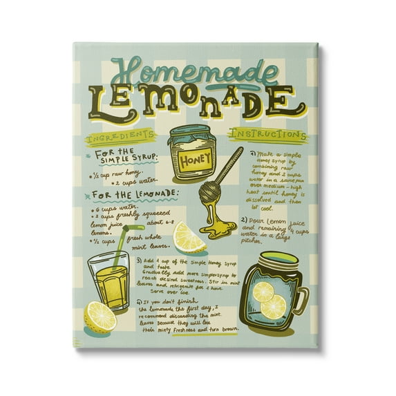 Stupell Indtries Homemade Lemonade Blue Picnic Plaid Vintage Drink Recipe,36 x 48,Design by Andrea Jasid Grassi