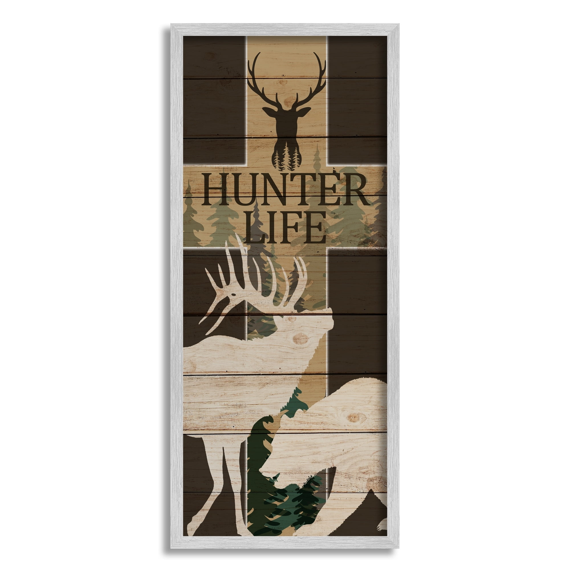 Stupell Indtries Hunter Life Sign Rtic Forest Cross Elk Bear,13 x 30,Design by Kim Allen
