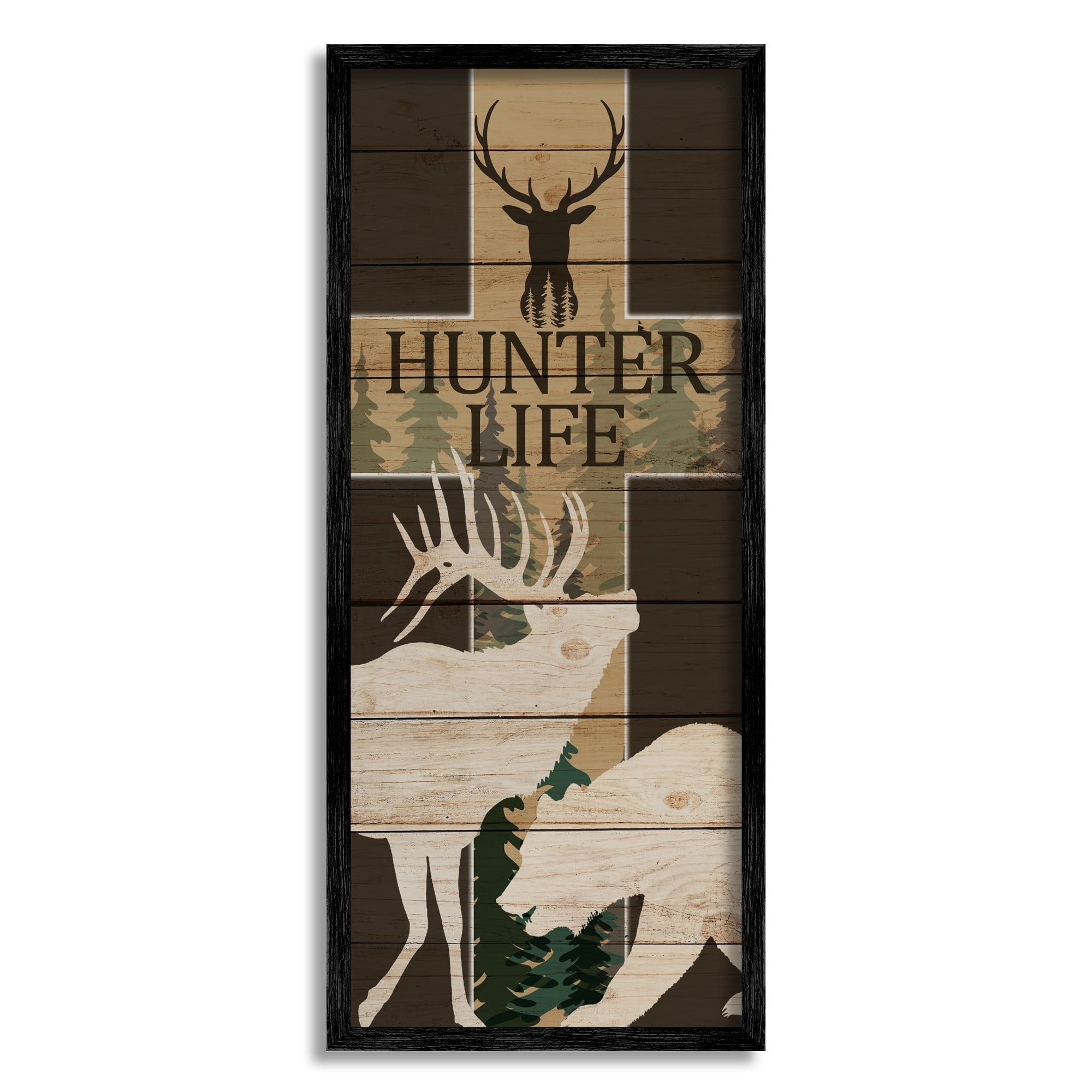Stupell Indtries Hunter Life Sign Rtic Forest Cross Elk Bear,13 x 30,Design by Kim Allen