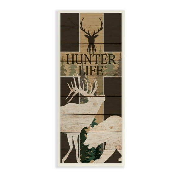 Stupell Indtries Hunter Life Sign Rtic Forest Cross Elk Bear,7 x 17,Design by Kim Allen