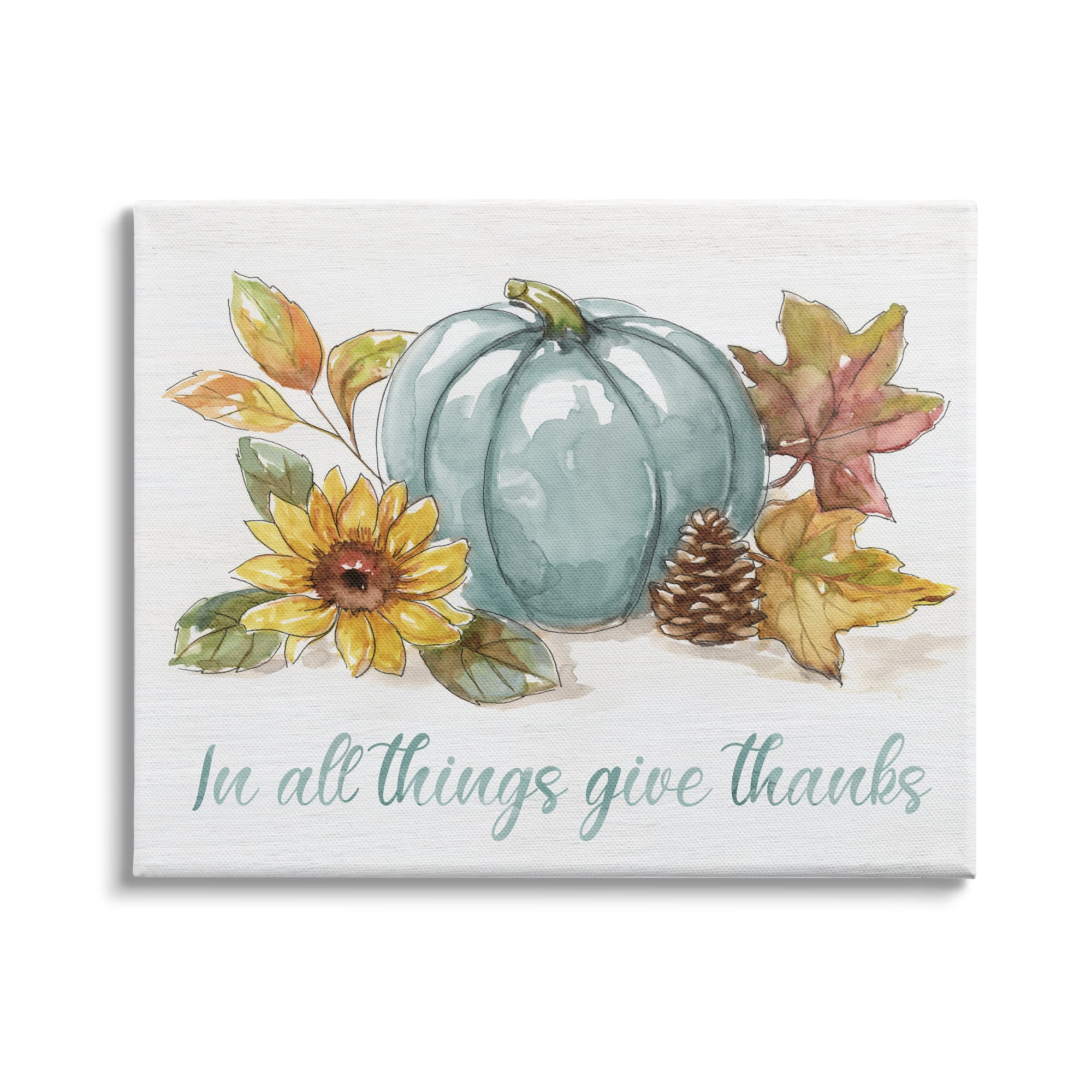 Stupell Indtries In All Things Give Thanks Sentiment Blue Pumpkin,20 x 16,Design by Nan