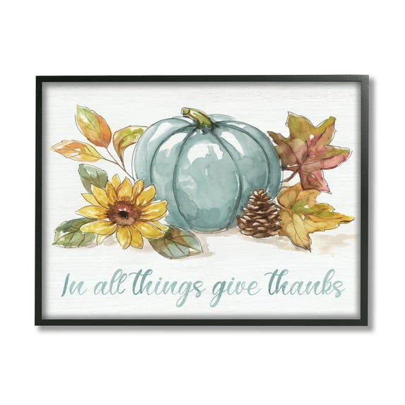 Stupell Indtries In All Things Give Thanks Sentiment Blue Pumpkin,30 x 24,Design by Nan