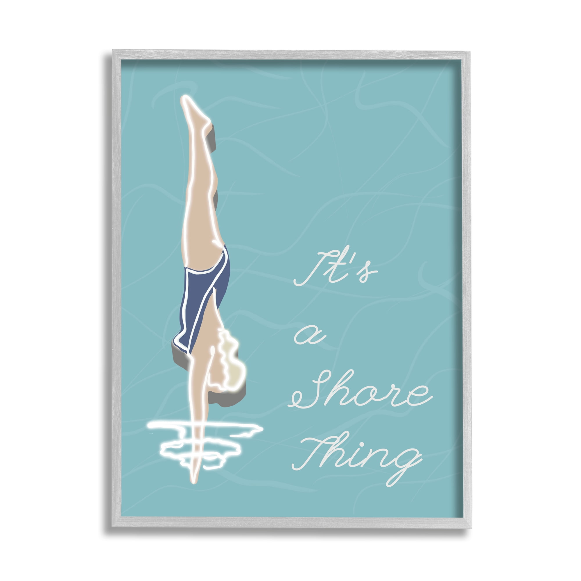 Gray Framed Canvas Print of Woman Diving, 11" x 14"