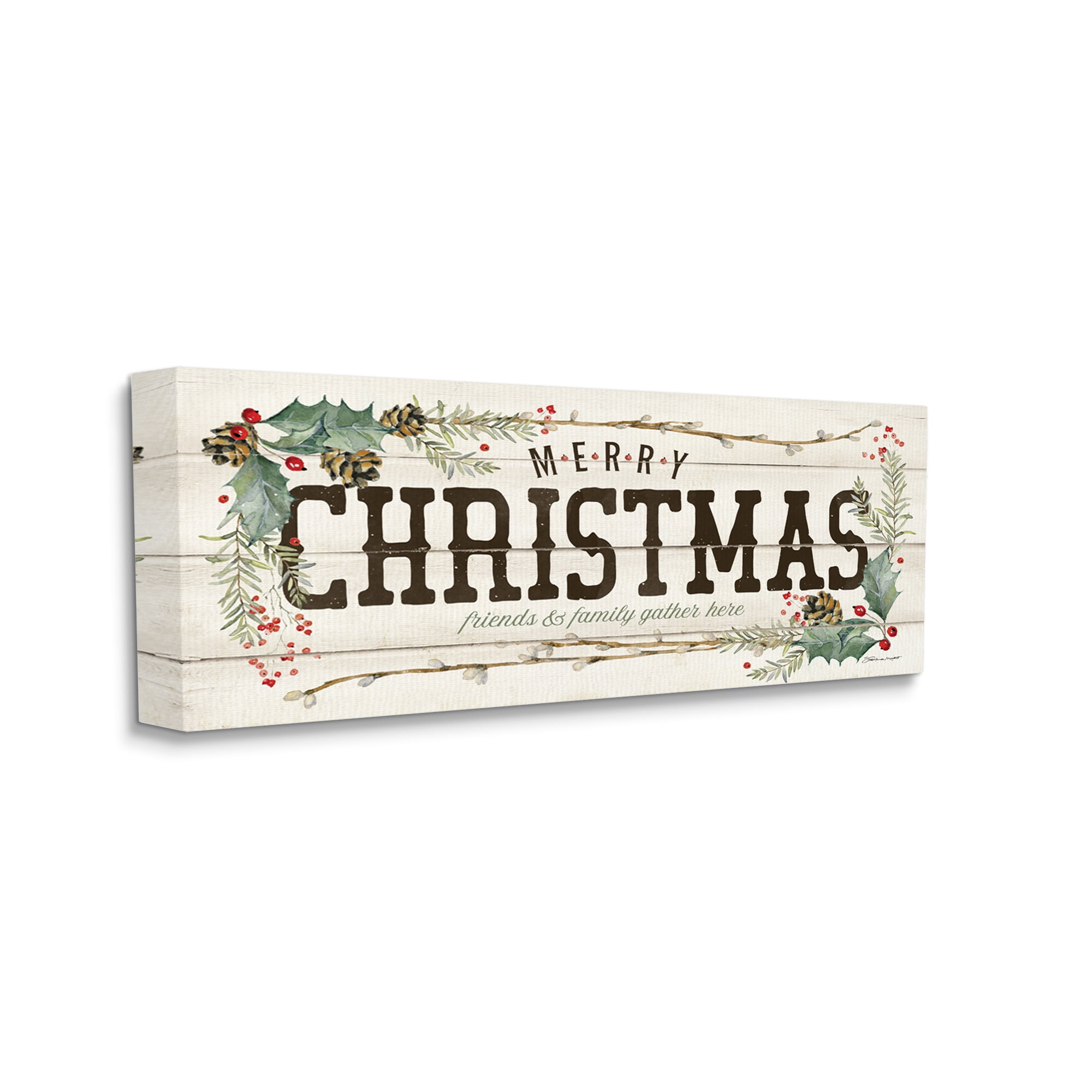 Stupell Industries Rustic Merry Christmas Friends and Family Sign Inspirational Painting Gallery Wrapped Canvas Art Print Wall Art, 20 x 48