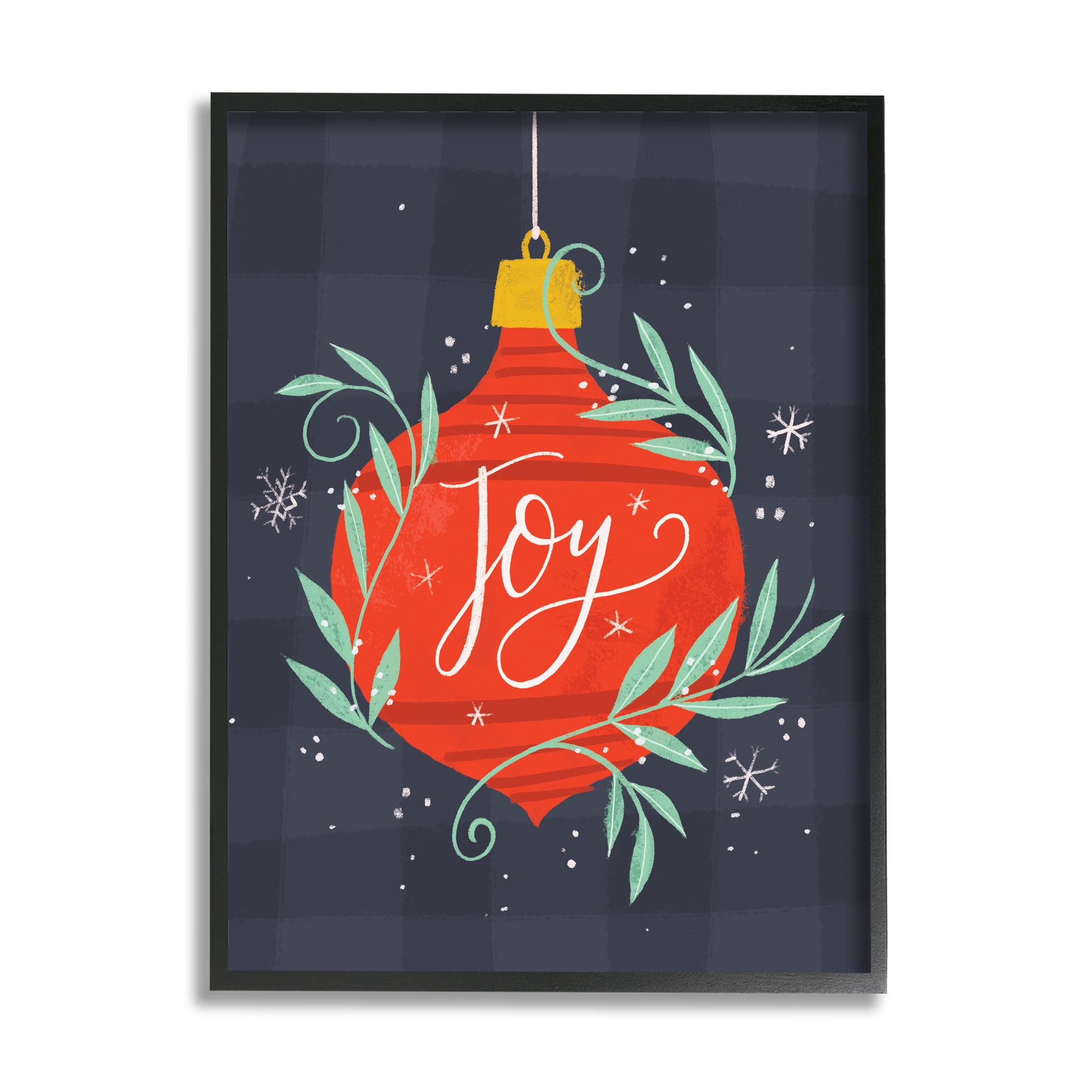 Stupell Indtries Joy Sentiment Festive Red Holiday Ornament Grey Plaid,16 x 20,Design by Loni Harris