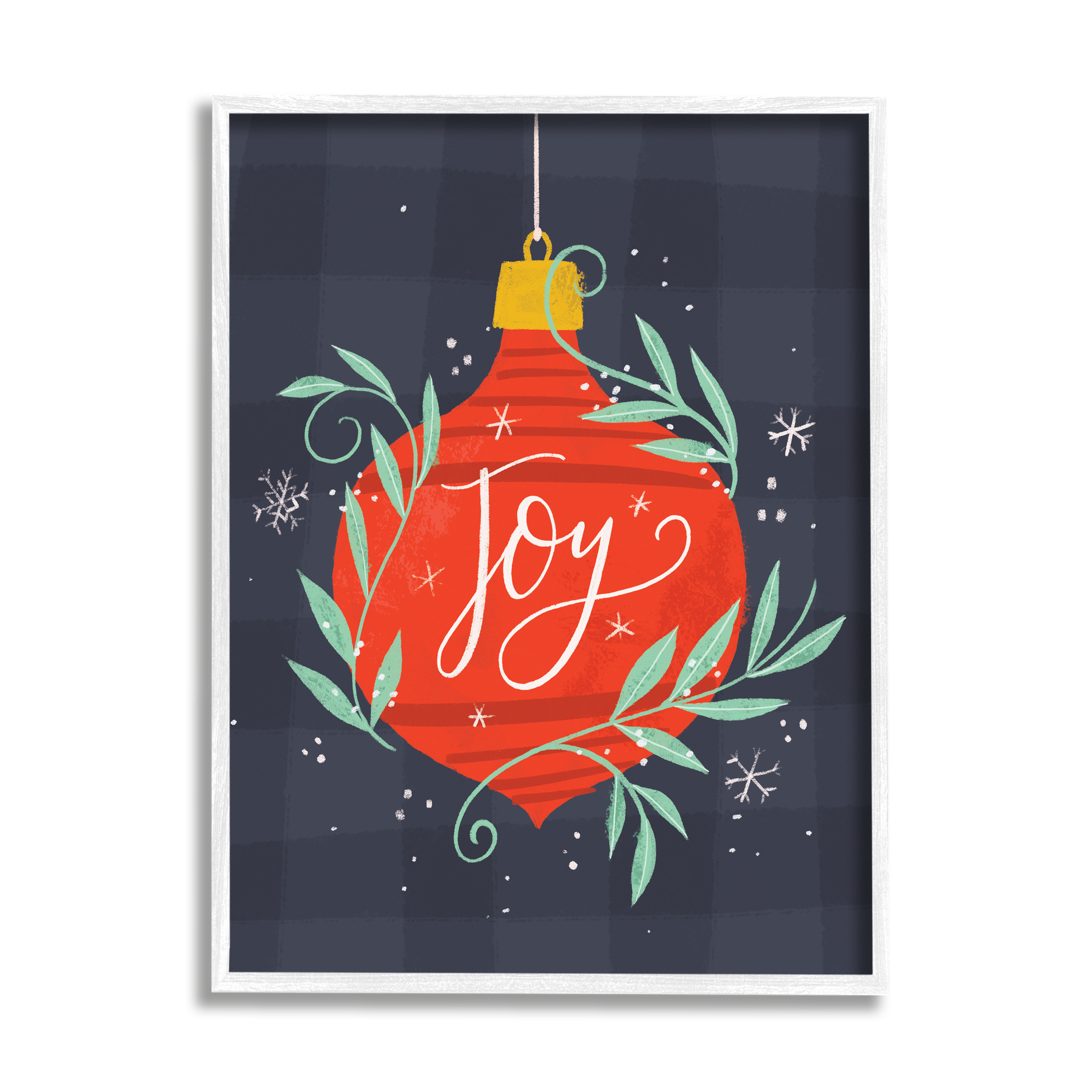 Stupell Indtries Joy Sentiment Festive Red Holiday Ornament Grey Plaid,24 x 30,Design by Loni Harris