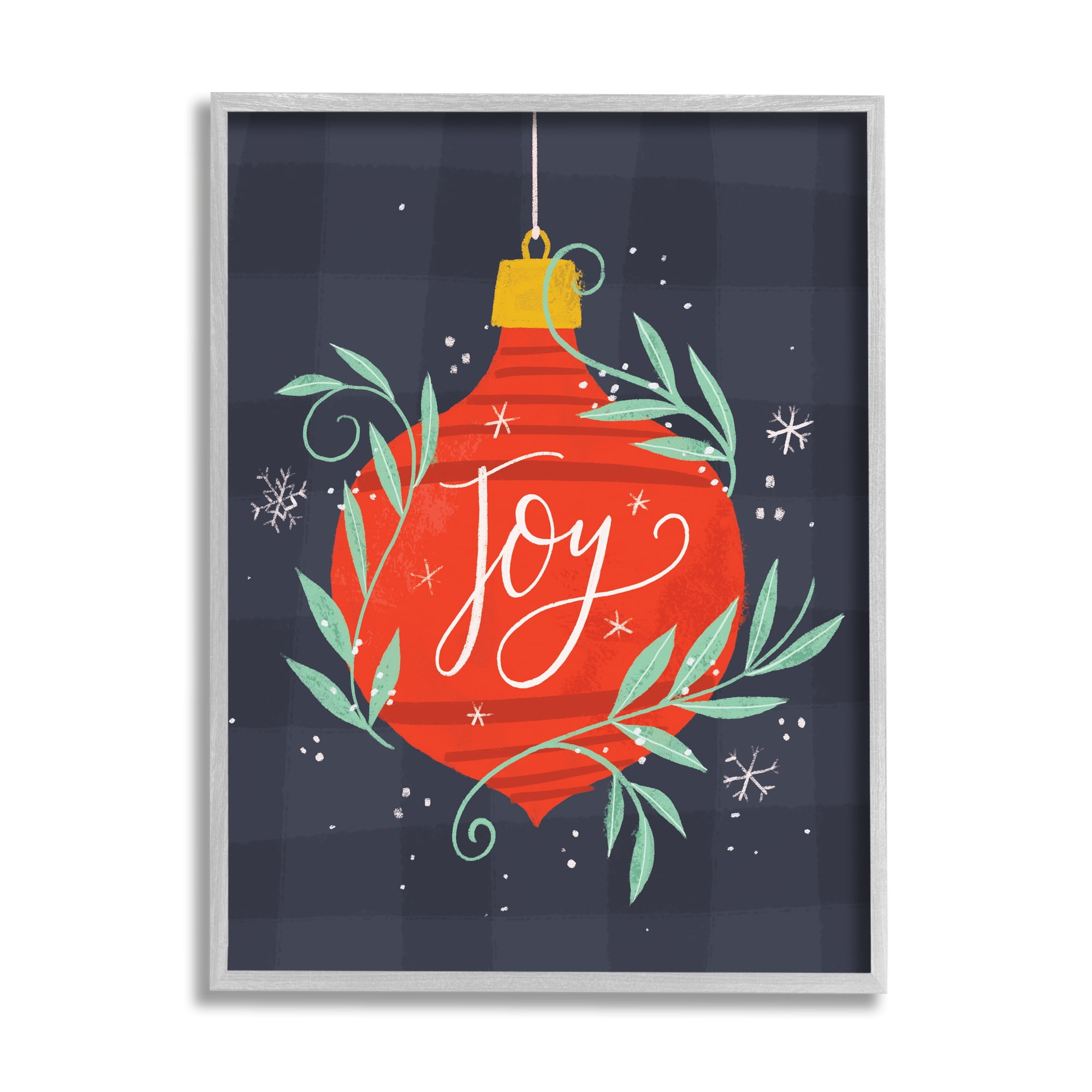 Stupell Indtries Joy Sentiment Festive Red Holiday Ornament Grey Plaid,24 x 30,Design by Loni Harris