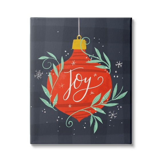 Stupell Indtries Joy Sentiment Festive Red Holiday Ornament Grey Plaid,30 x 40,Design by Loni Harris