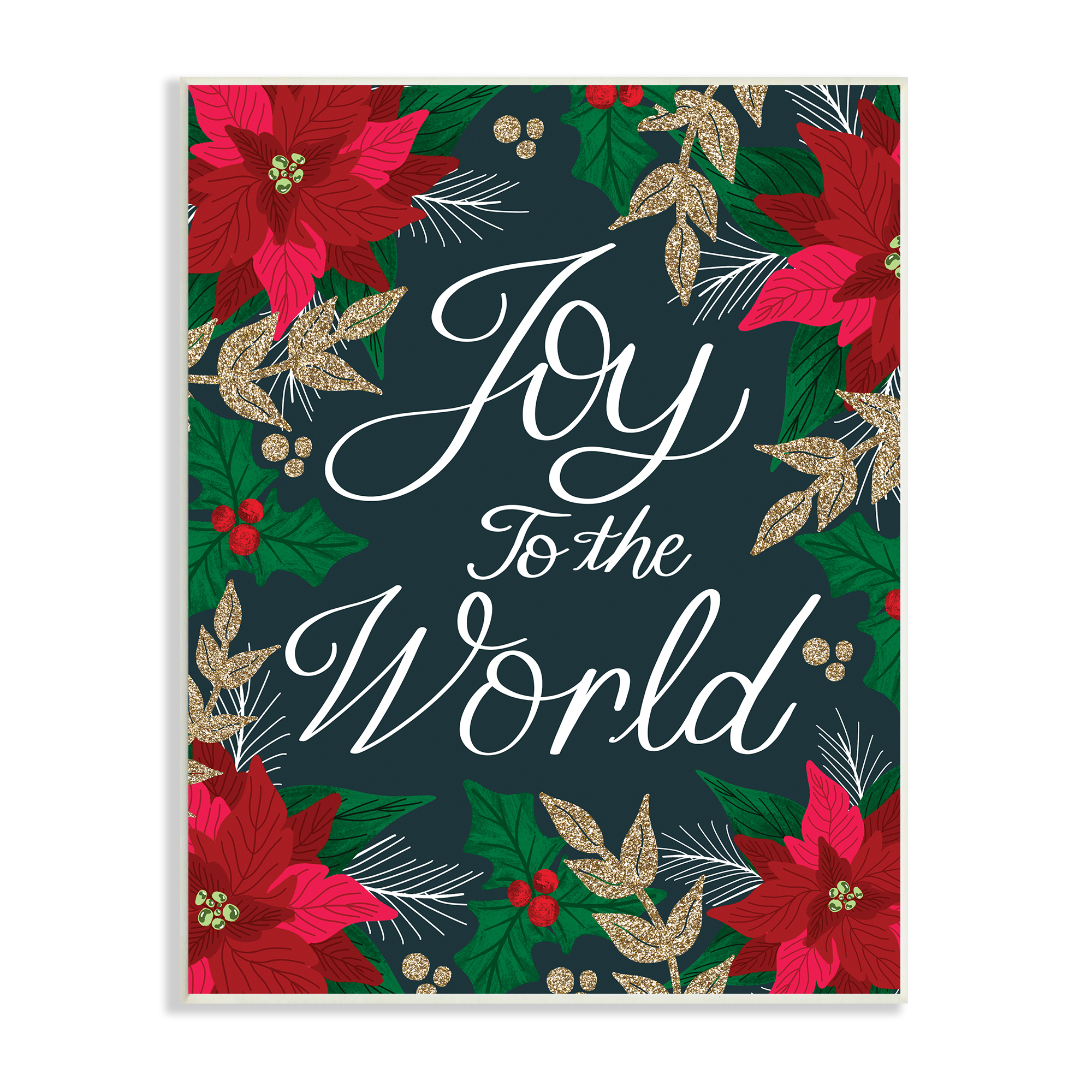 Stupell Indtries Joy to the World Festive Red Poinsettia Florals, 13 x 19, Design by Emily Cromwell