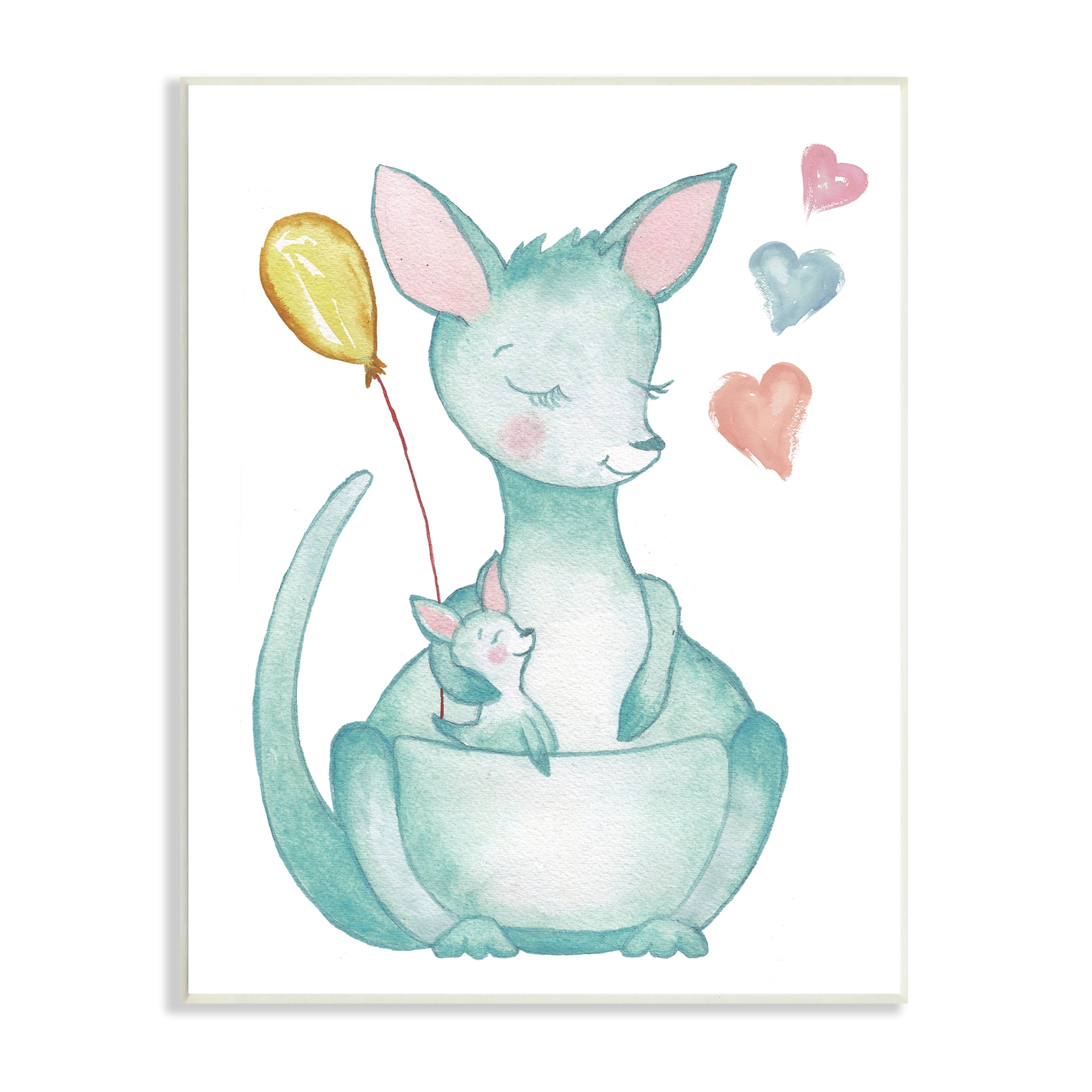 Stupell Indtries Kangaroo Mom Baby Joey Pouch Balloon Hearts,10 x 15,Design by Elizabeth Medley