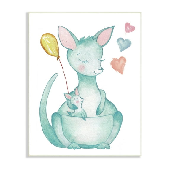 Stupell Indtries Kangaroo Mom Baby Joey Pouch Balloon Hearts,10 x 15,Design by Elizabeth Medley
