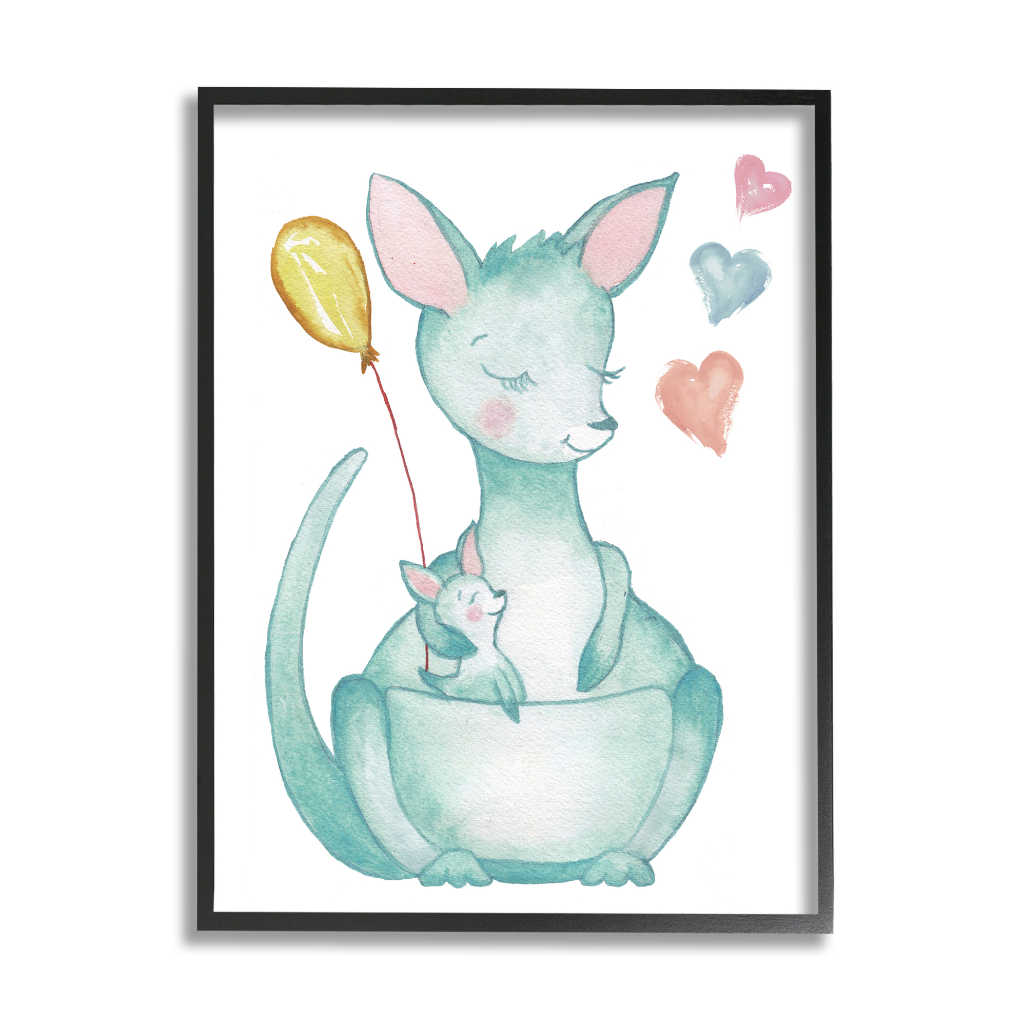 Stupell Indtries Kangaroo Mom Baby Joey Pouch Balloon Hearts,24 x 30,Design by Elizabeth Medley
