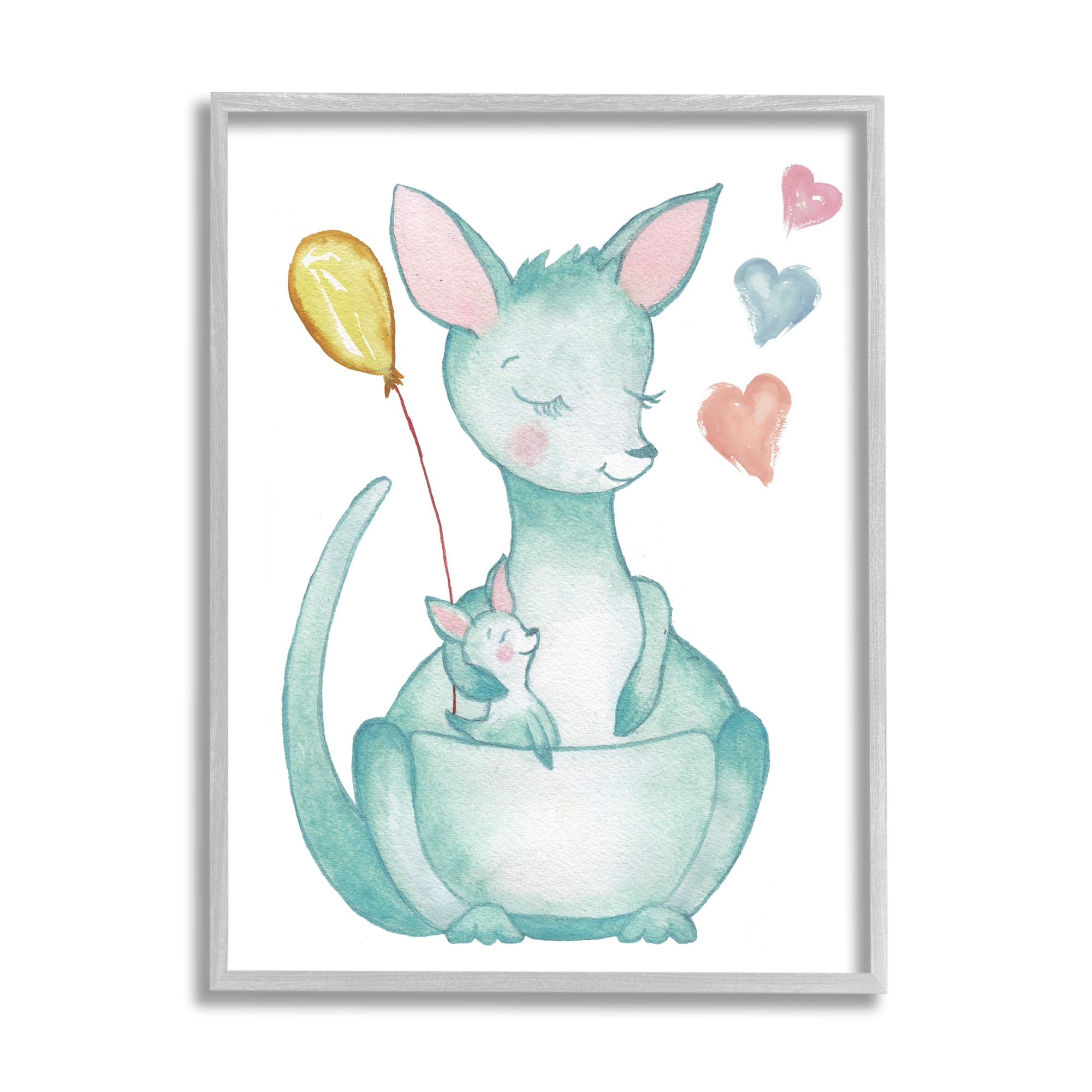Stupell Indtries Kangaroo Mom Baby Joey Pouch Balloon Hearts,24 x 30,Design by Elizabeth Medley