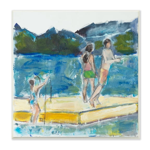 Stupell Indtries Kids on Swimming Dock Abstract Contemporary Lake Scene,12 x 12,Design by Snne Marie