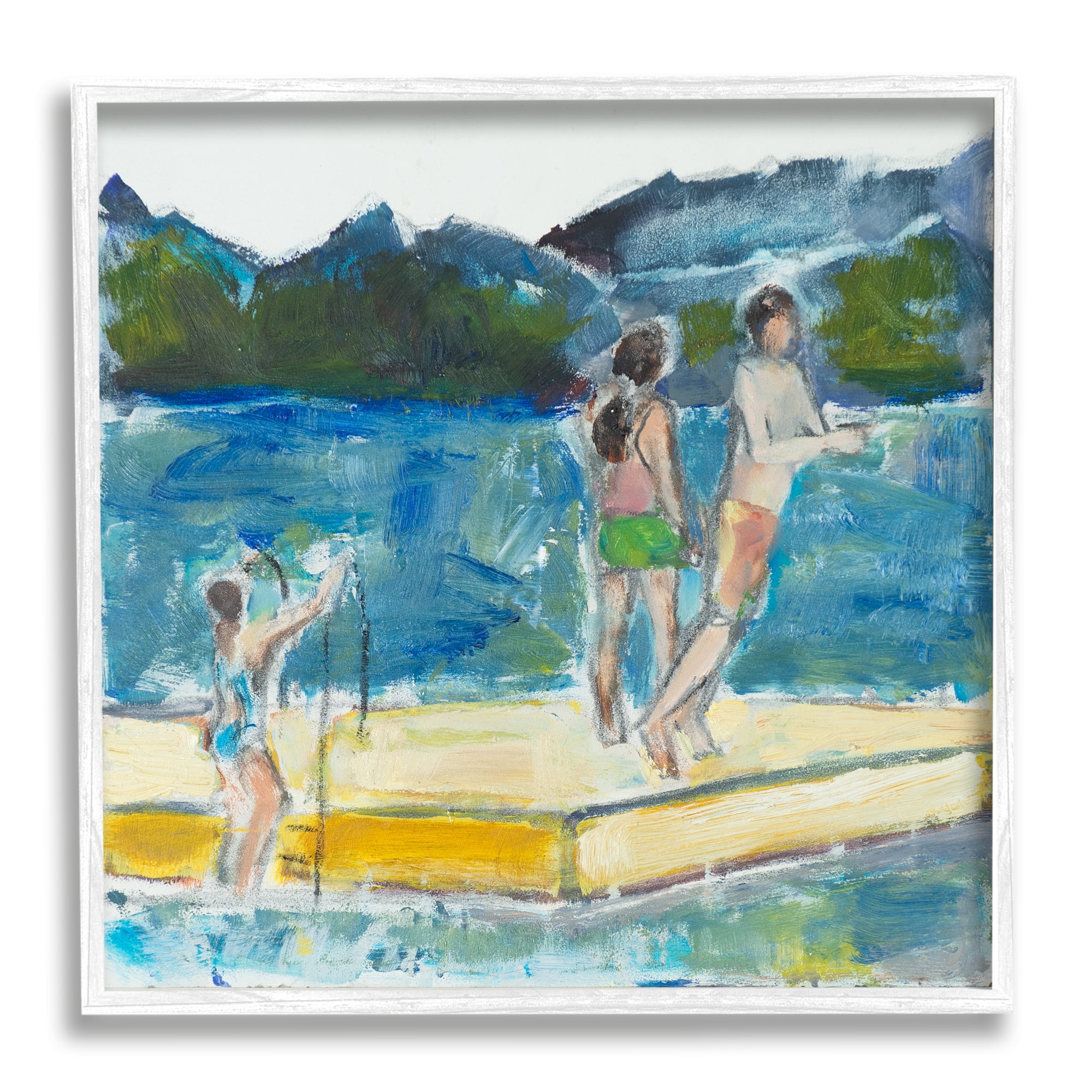 Stupell Indtries Kids on Swimming Dock Abstract Contemporary Lake Scene,17 x 17,Design by Snne Marie