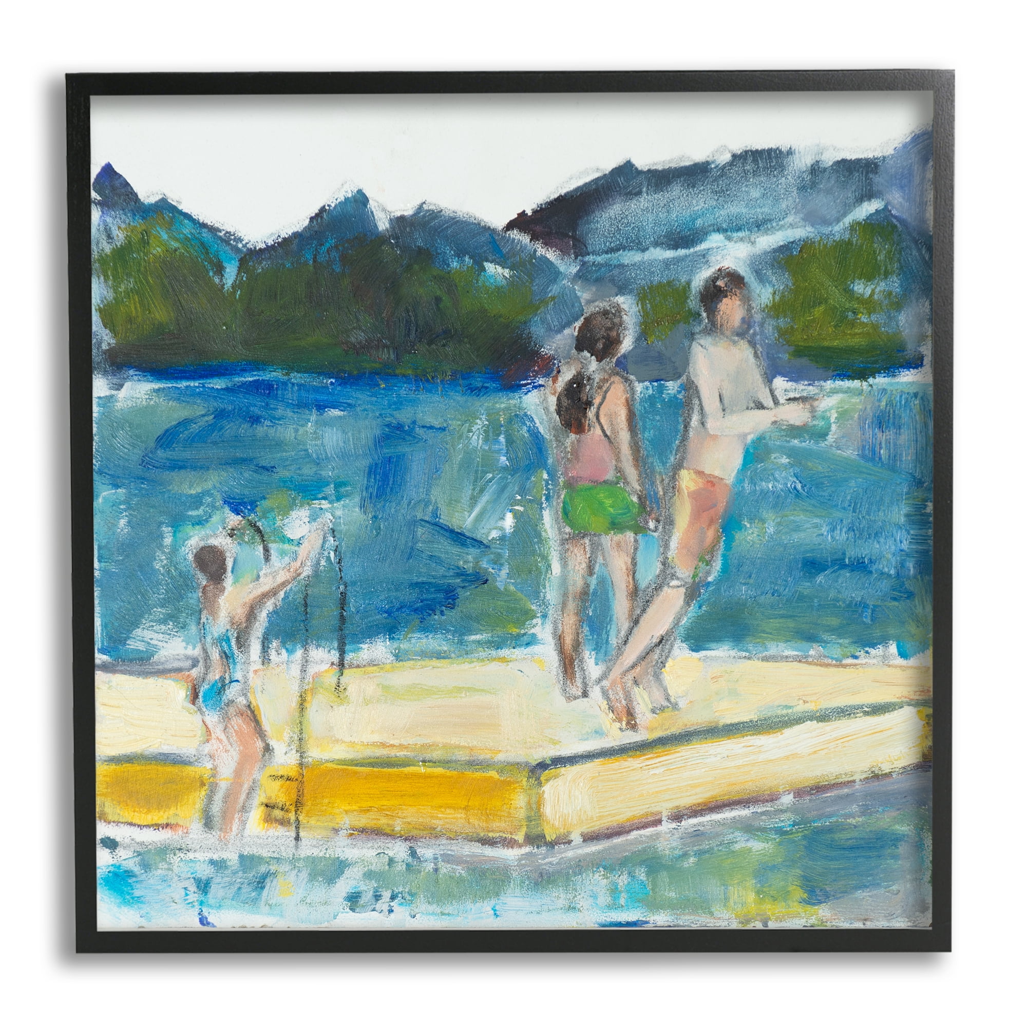 Stupell Indtries Kids on Swimming Dock Abstract Contemporary Lake Scene,17 x 30,Design by Snne Marie