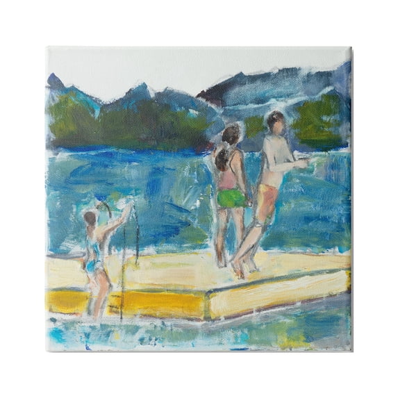 Stupell Indtries Kids on Swimming Dock Abstract Contemporary Lake Scene,24 x 24,Design by Snne Marie