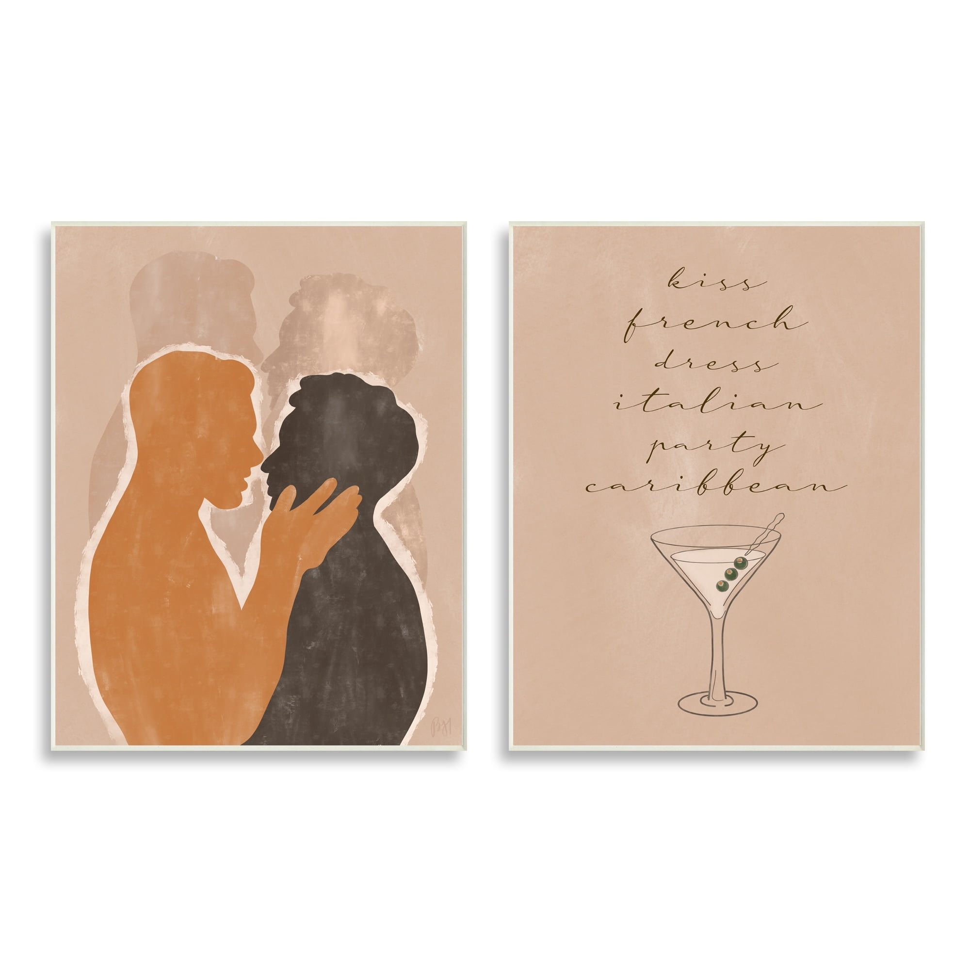 Stupell Indtries Kiss French Party Caribbean Phrase Male Couple Embrace,10 x 15,Design by Birch&Ink