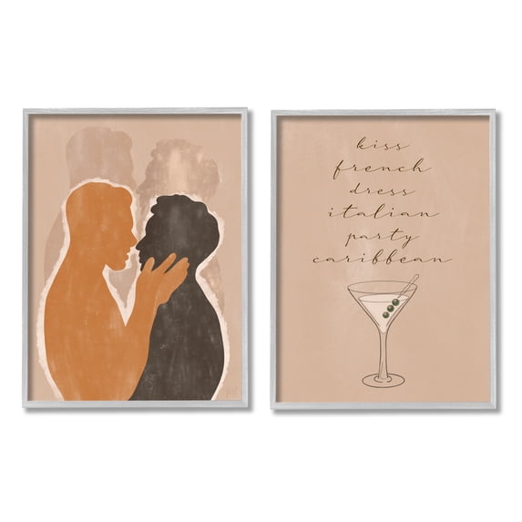 Stupell Indtries Kiss French Party Caribbean Phrase Male Couple Embrace,24 x 30,Design by Birch&Ink