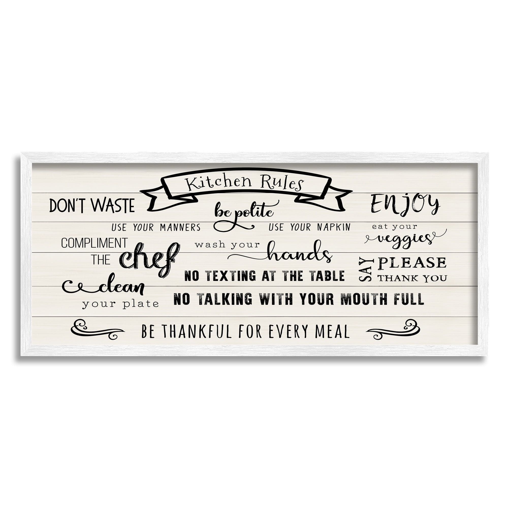 Stupell Indtries Kitchen Rules List Family Happiness Motivational Phrases,24 x 10,Design by CAD Designs